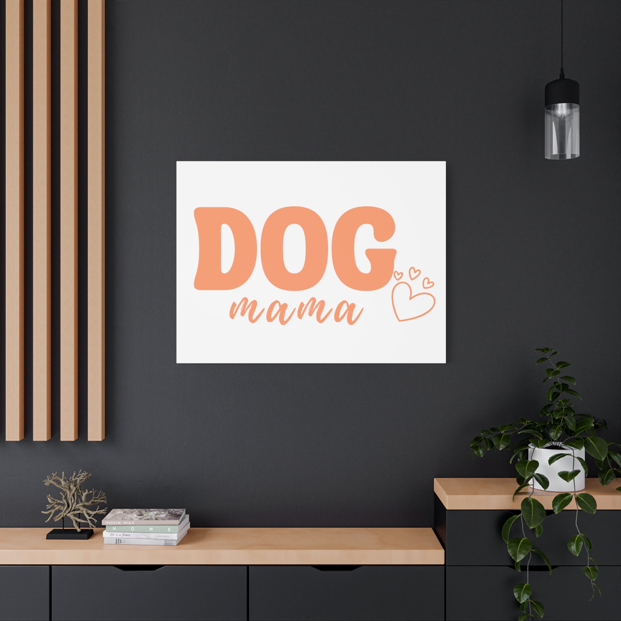 Dog Mama Matte Canvas Wall Art – Peach Script Pet Lover Decor