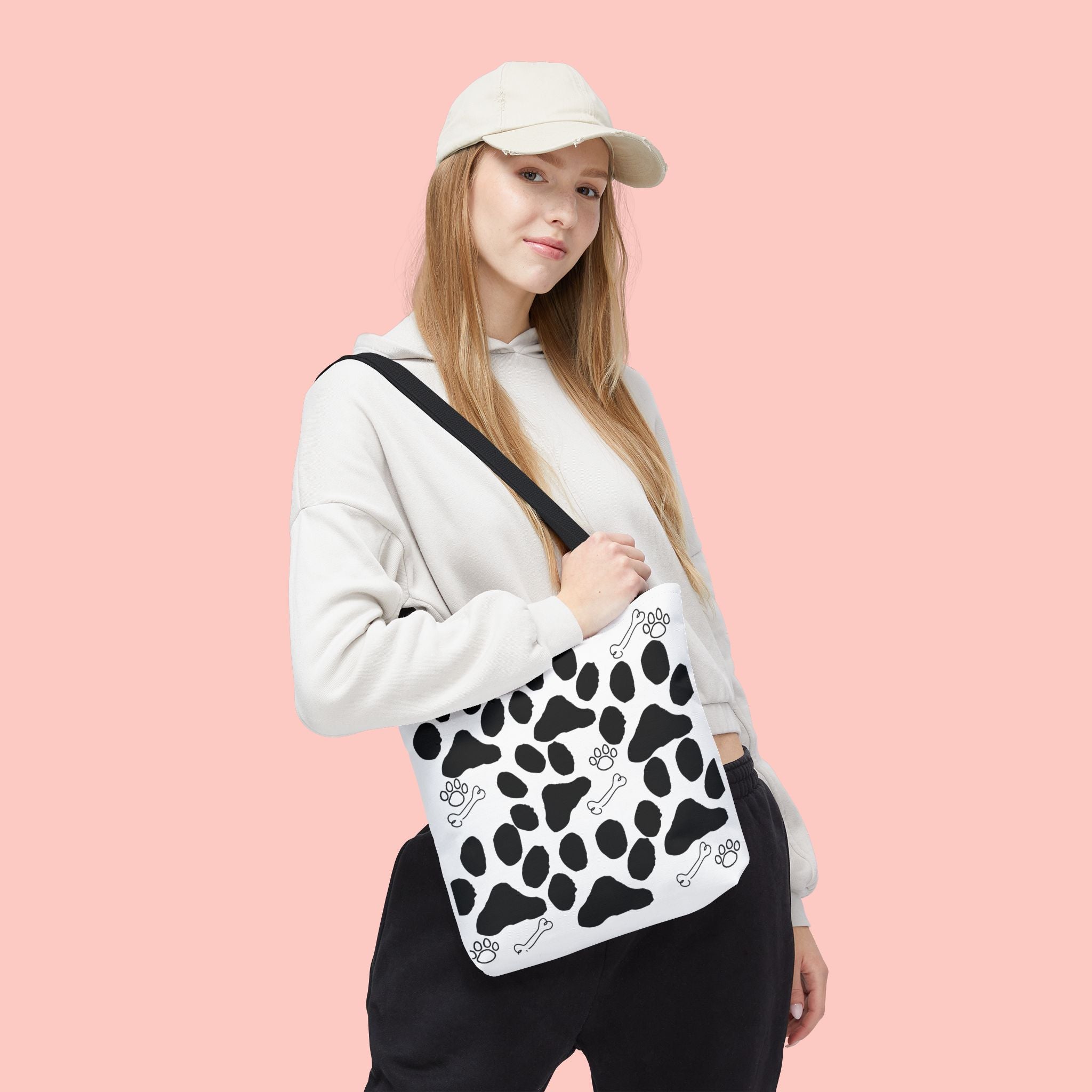 Dalmatian Paw Print Tote Bag — Dog Bones & Paw Pattern AOP Tote