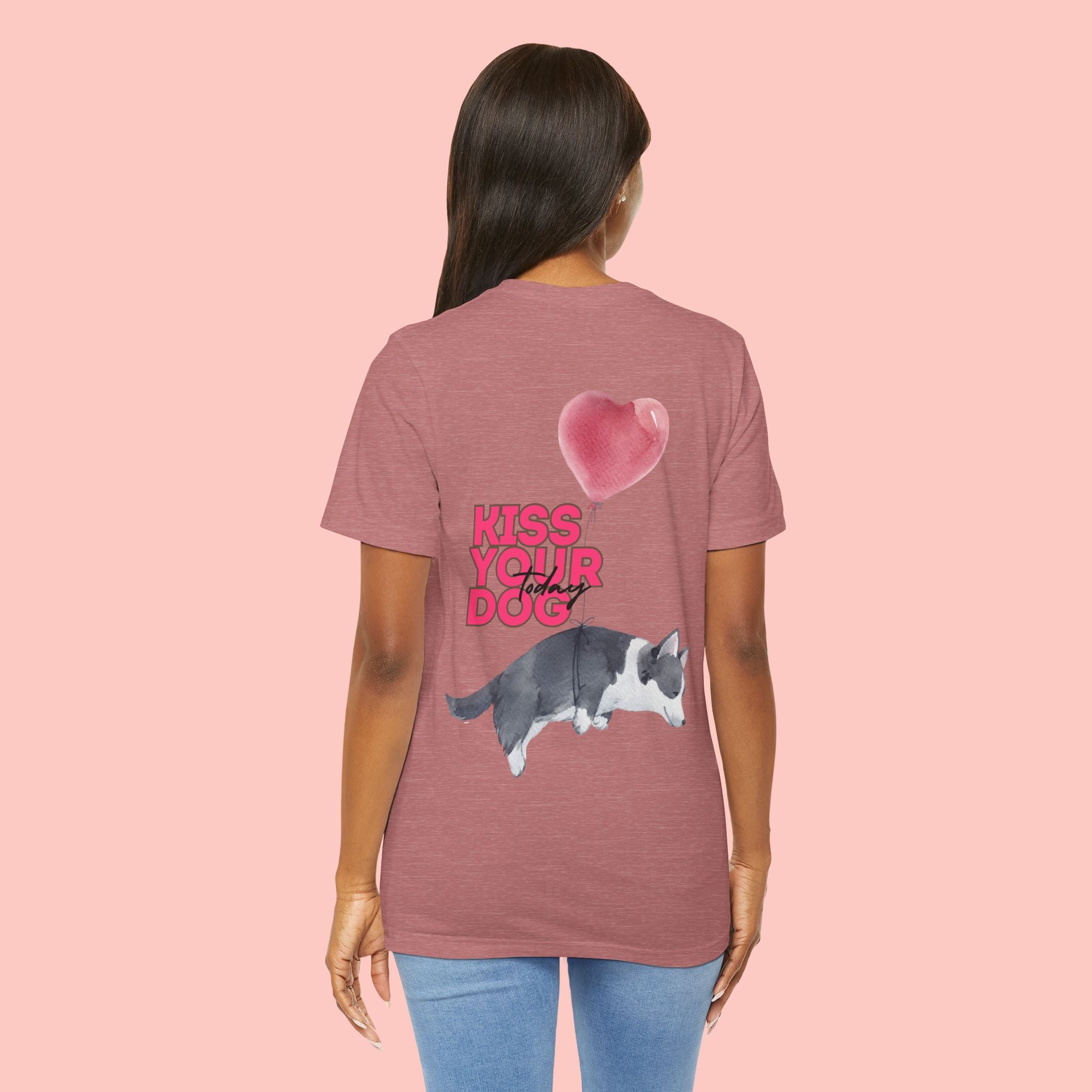 Kiss Your Dog Tee — Corgi Heart Balloon Graphic T-Shirt