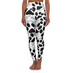 Dalmatian Spot High-Waisted Yoga Leggings — Black & White Paw Print with Bones