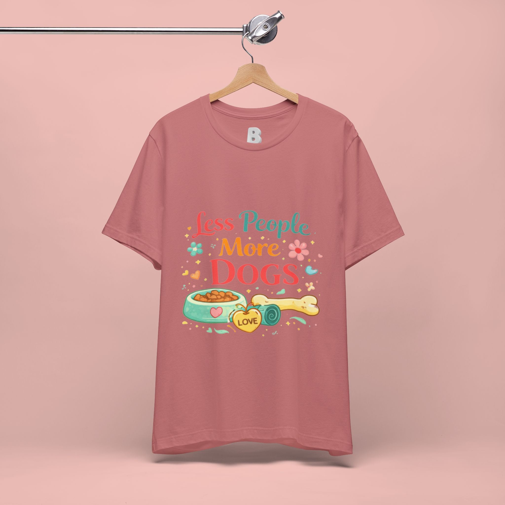 Less People More Dogs T-Shirt – Cute Dog Bowl & Bone Graphic Tee