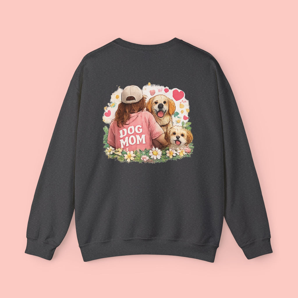 Dog Mom Crewneck Sweatshirt – Cute Floral Paw Print Back Graphic