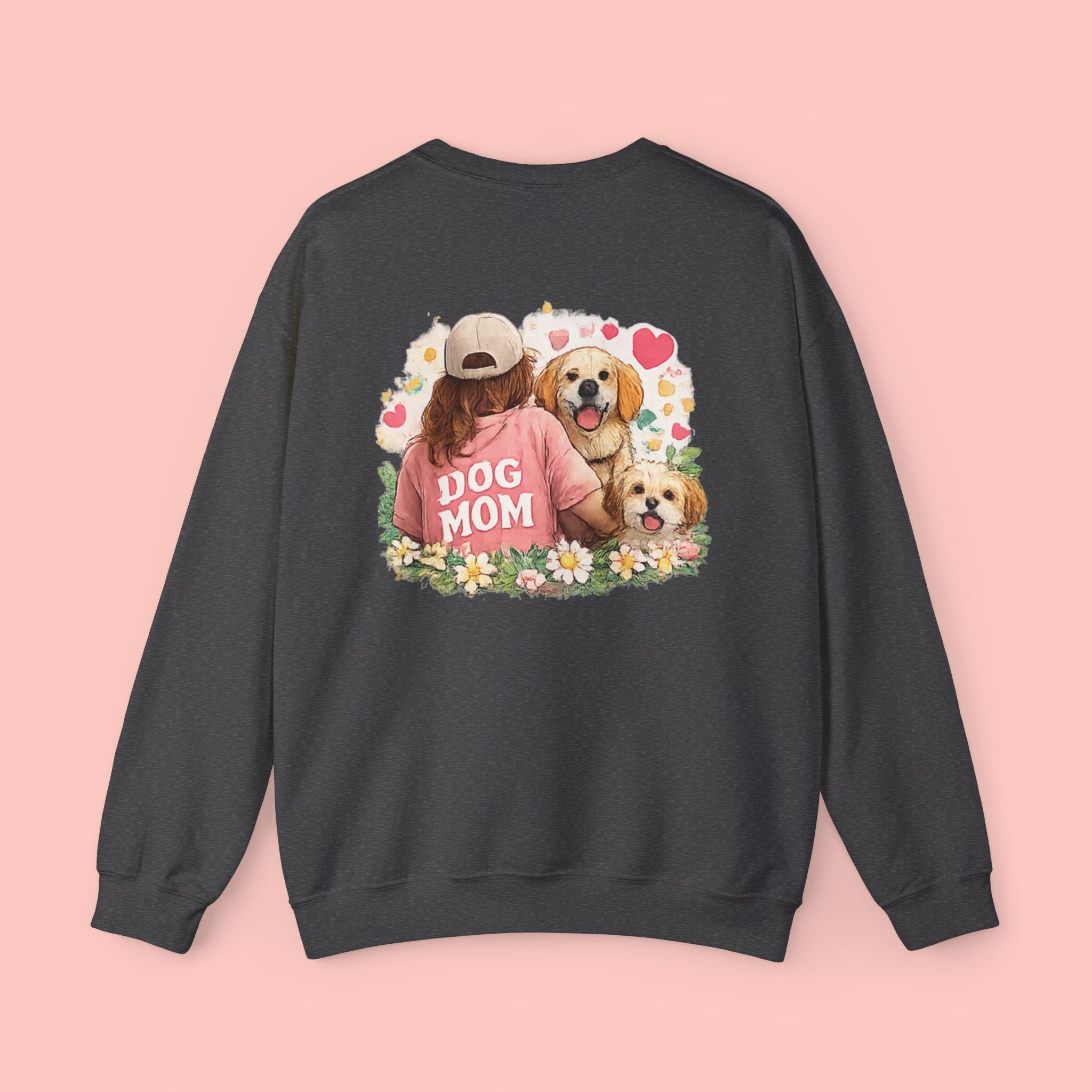 Dog Mom Crewneck Sweatshirt – Cute Floral Paw Print Back Graphic