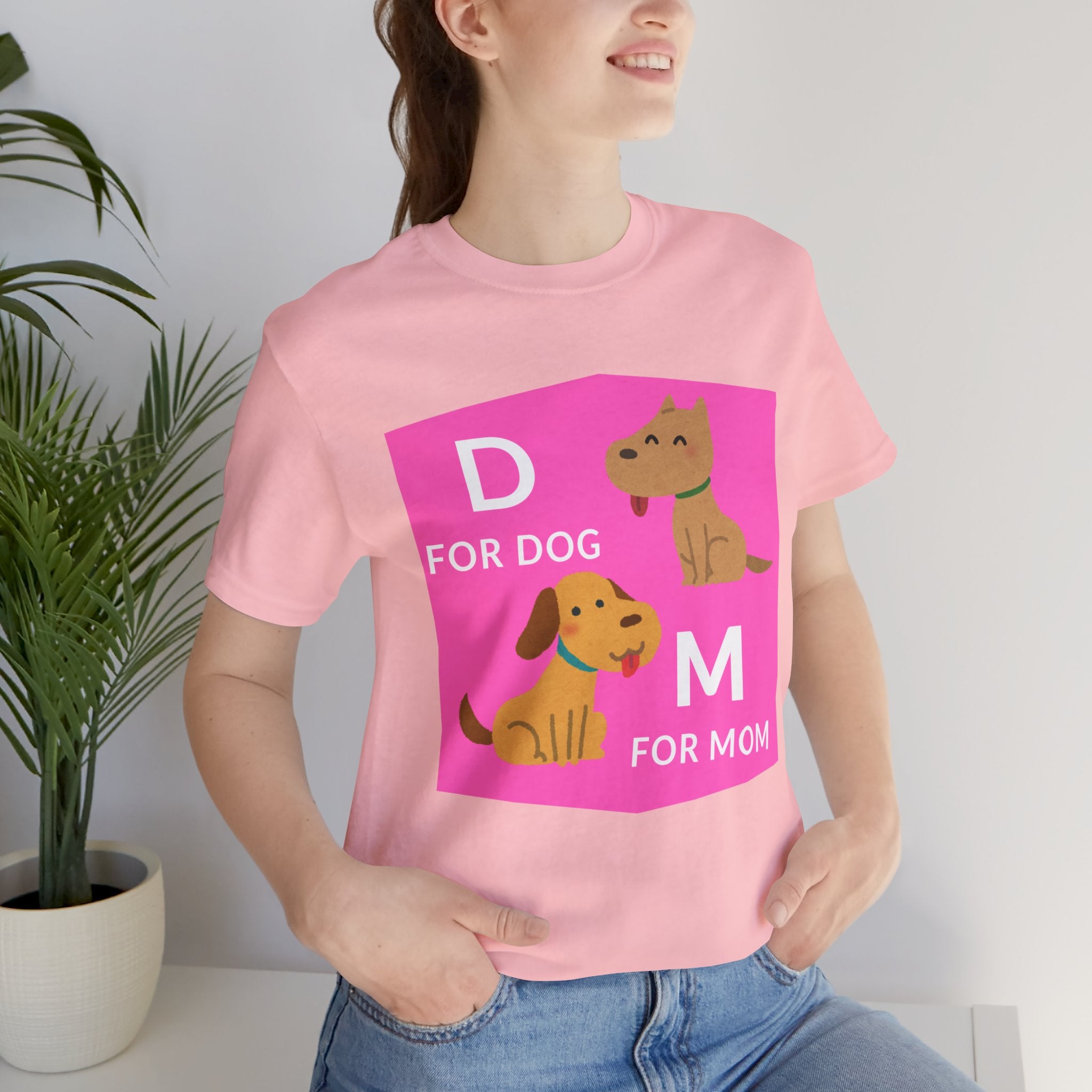 Dog Mom T-Shirt — Cute Pink "D for Dog, M for Mom" Graphic Tee