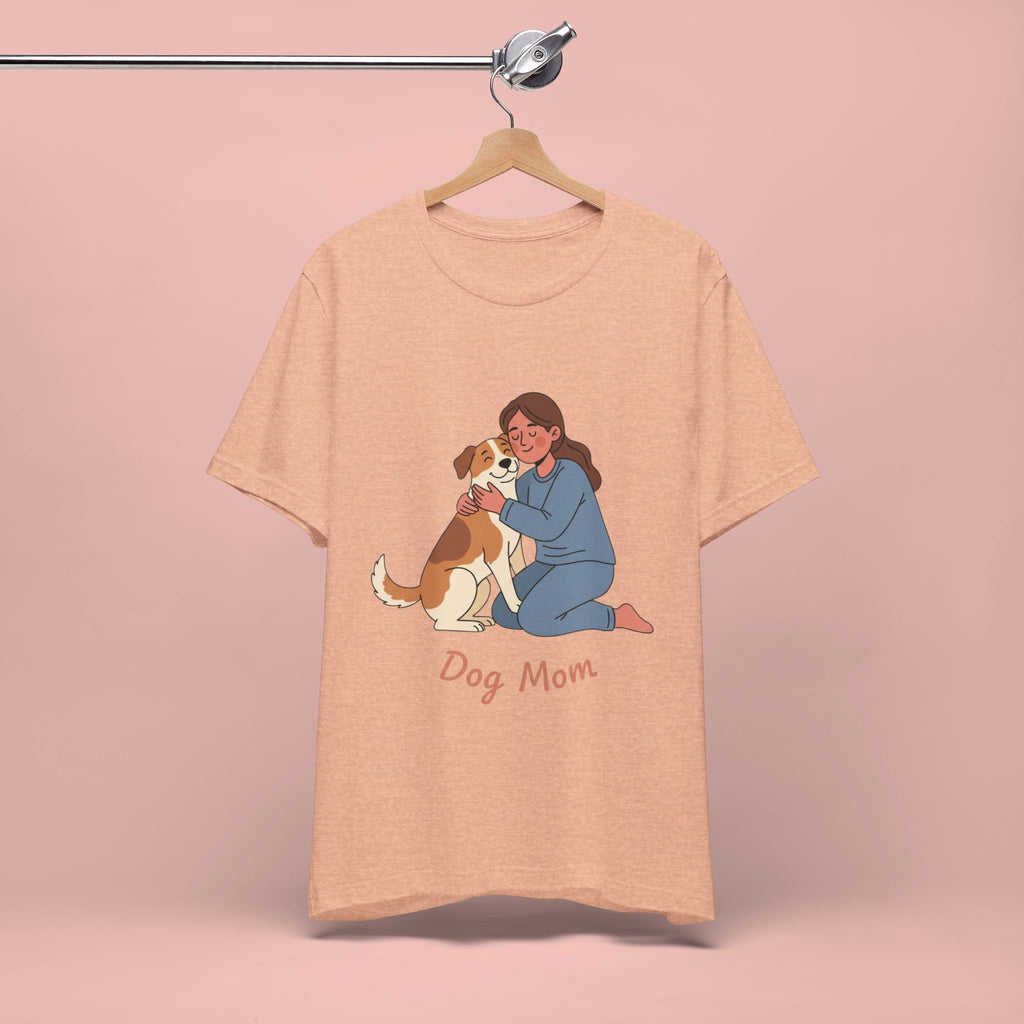 Dog Mom T‑Shirt — Cute Woman Hugging Dog Graphic Tee