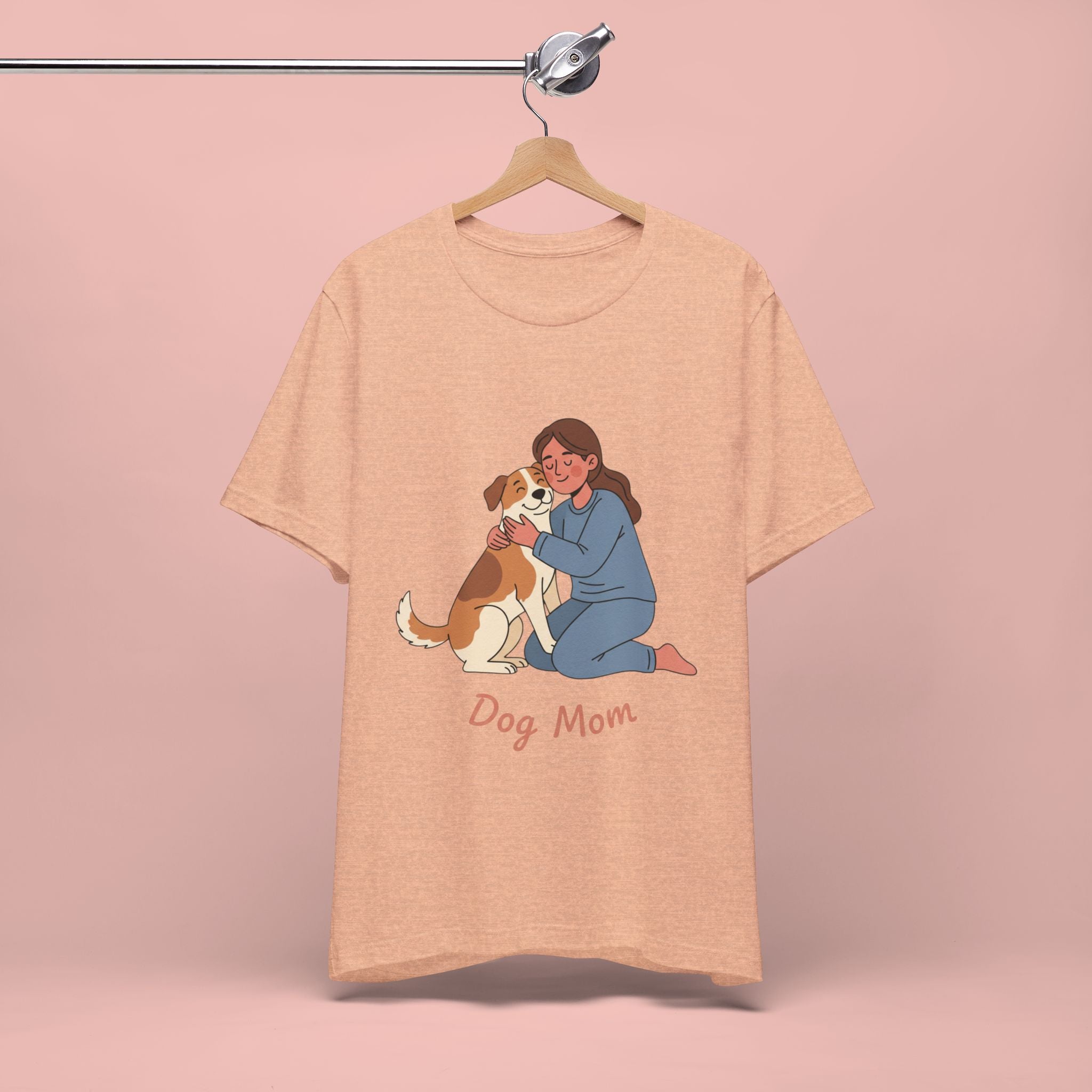 Dog Mom T‑Shirt — Cute Woman Hugging Dog Graphic Tee