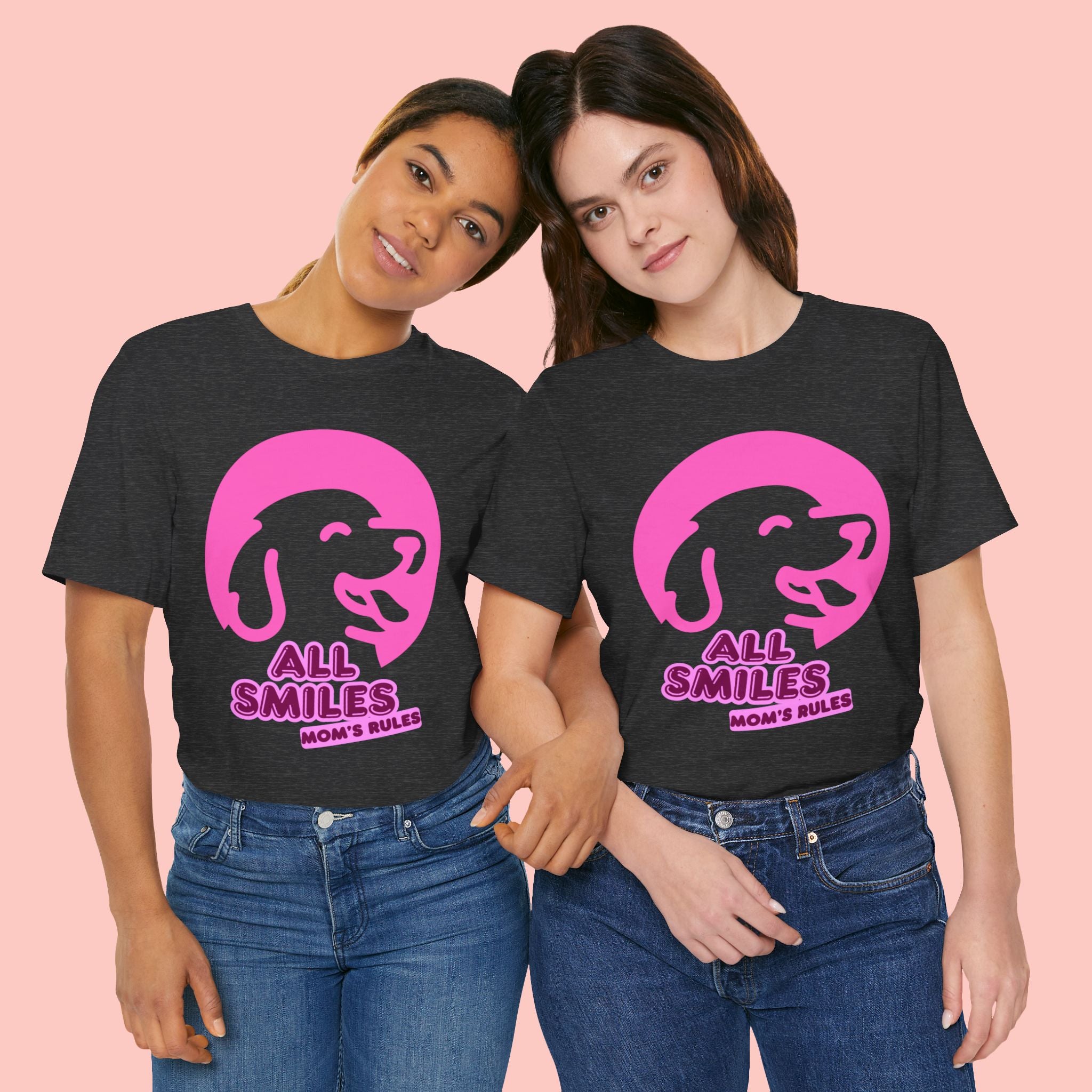 All Smiles Mom's Rules T-Shirt — Cute Pink Dog Graphic Tee for Moms & Pet Lovers