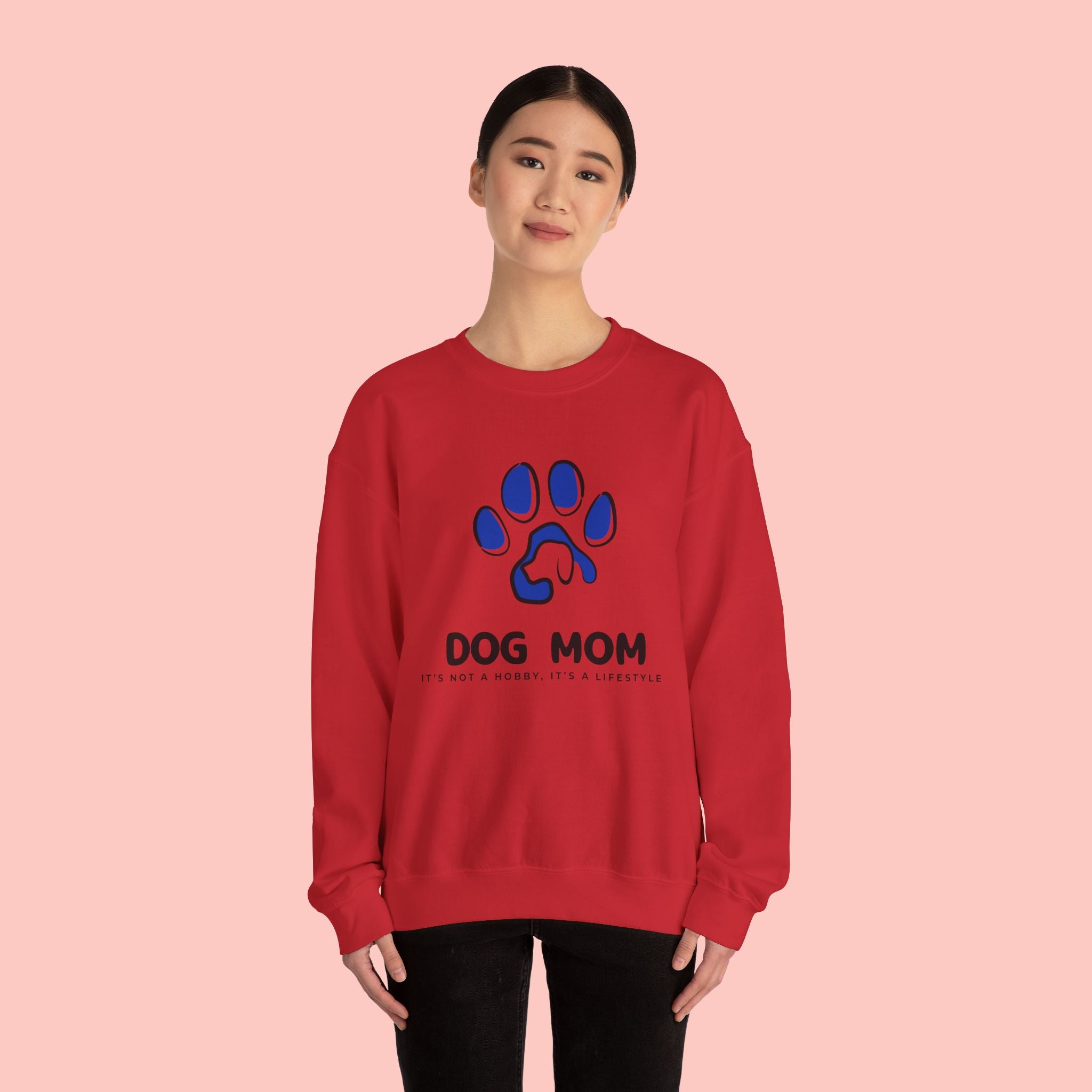 Dog Mom Crewneck Sweatshirt – Blue Paw Graphic "Dog Mom"