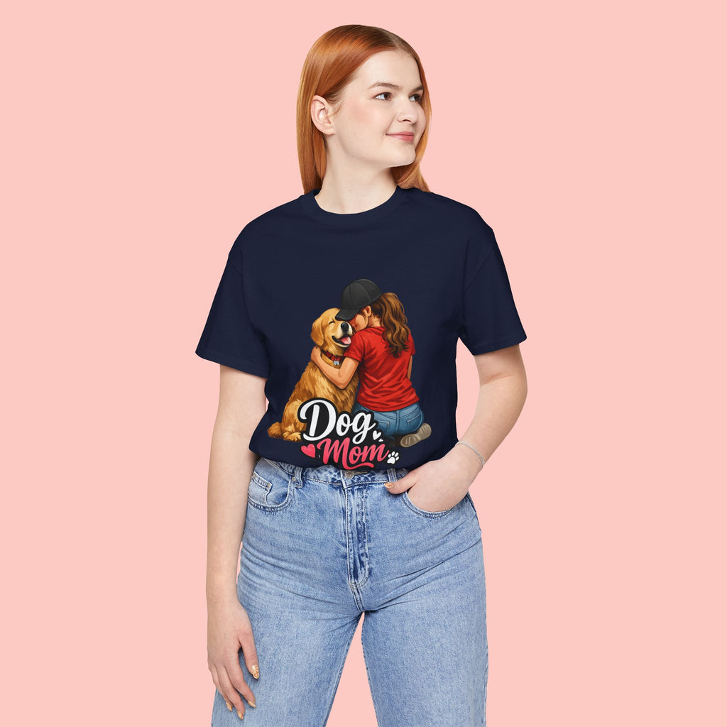 Dog Mom T-Shirt - Cute Woman Hugging Golden Retriever Tee