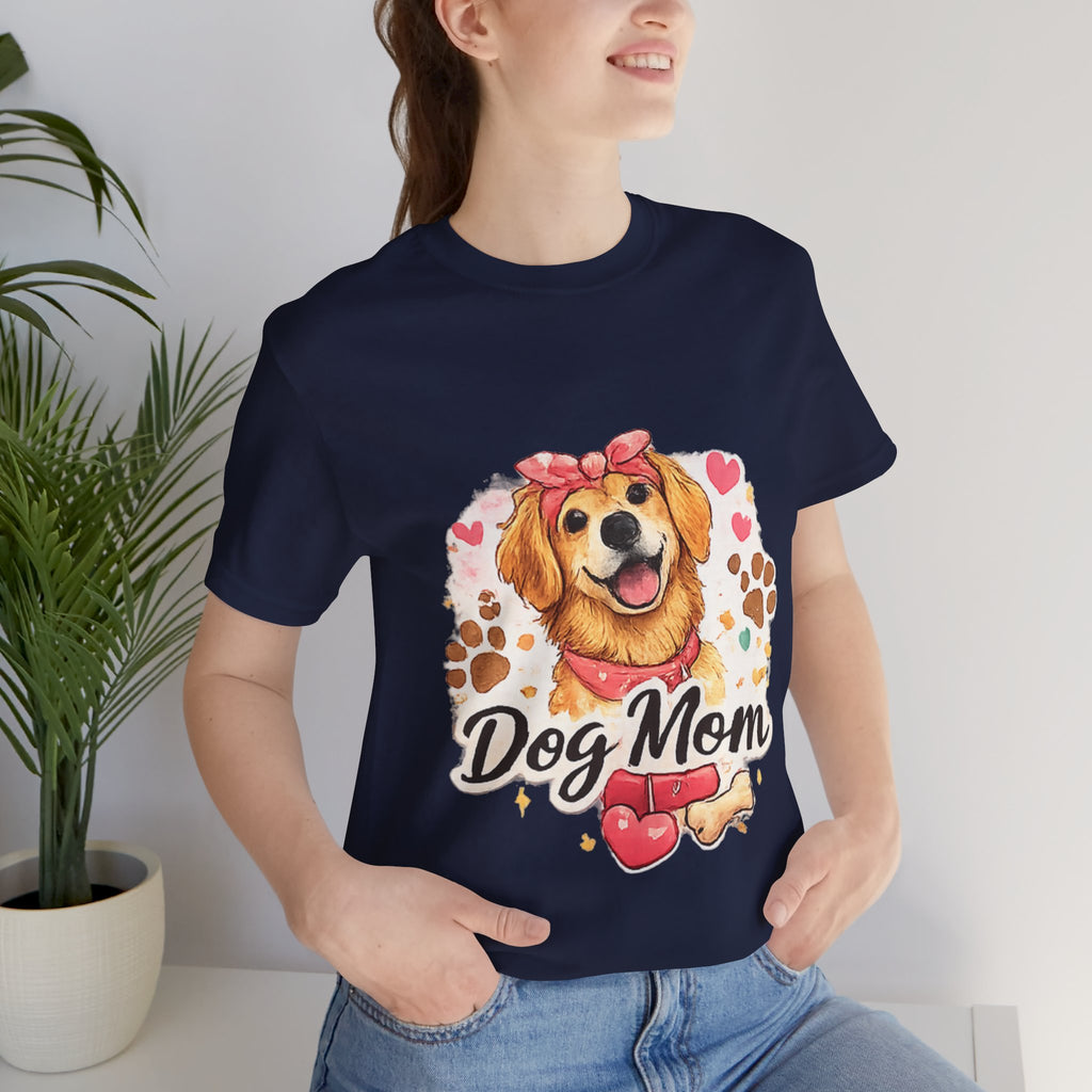 Dog Mom T-Shirt – Cute Golden Retriever Design with Hearts & Paw Prints