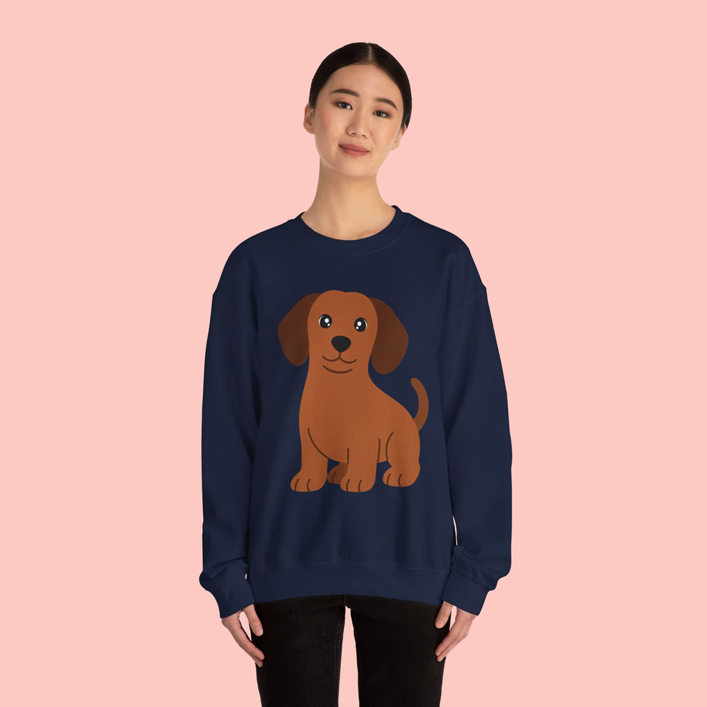 Cute Brown Puppy Sweatshirt — Cartoon Dachshund Crewneck for Dog Lovers