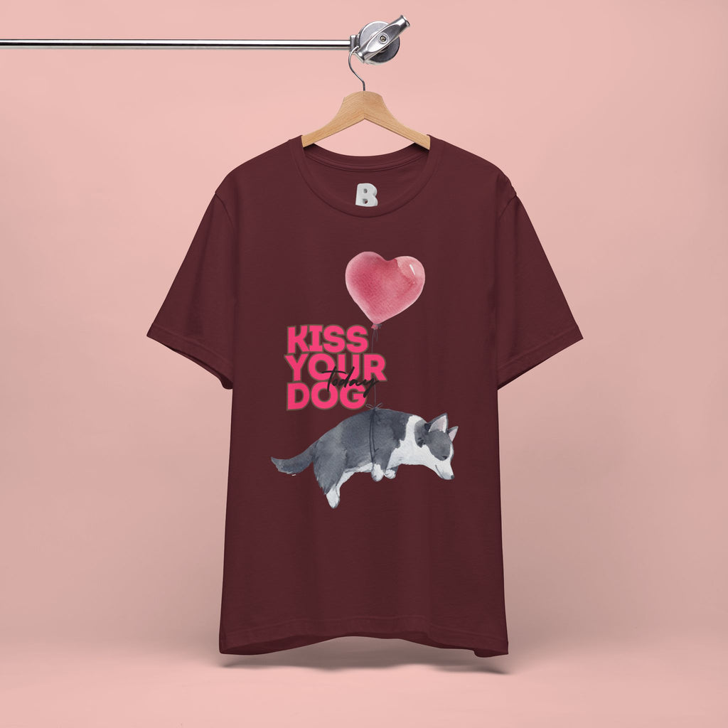 Kiss Your Dog T-Shirt — Cute Corgi with Heart Balloon Pet Lover Tee