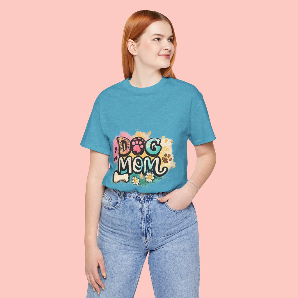 Dog Mom T-Shirt — Colorful Paw Print Graphic Tee for Pet Lovers