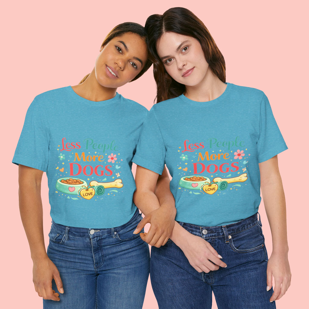 Less People More Dogs T-Shirt – Cute Dog Bowl & Bone Graphic Tee