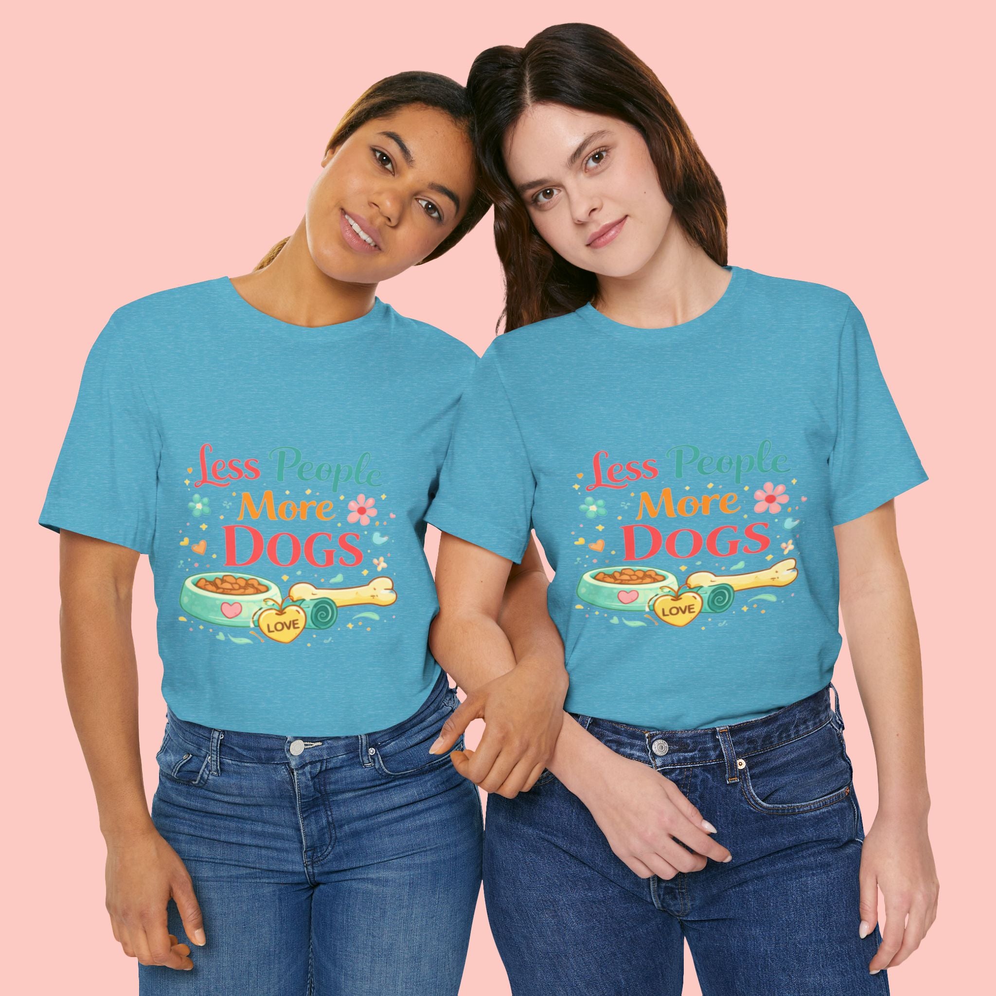 Less People More Dogs T-Shirt – Cute Dog Bowl & Bone Graphic Tee