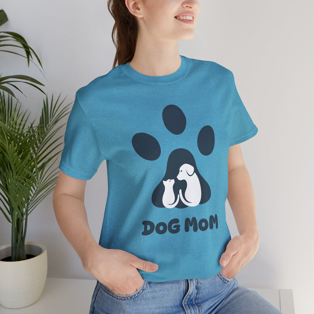 Dog Mom T‑Shirt — Paw Print with Dog & Puppy Graphic