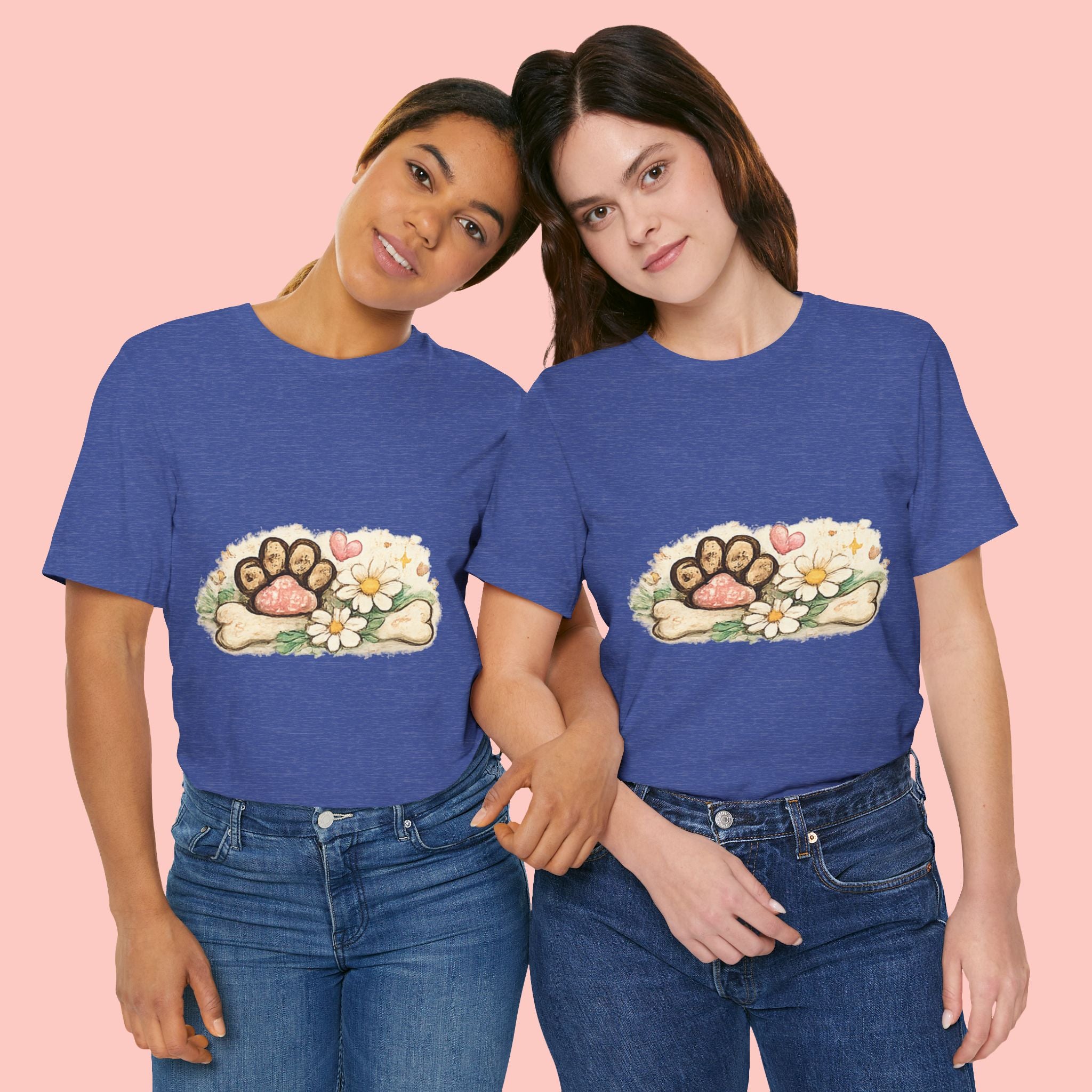 Dog Paw Floral T-Shirt — Cute Paw Print, Bone & Daisies Tee
