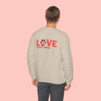 Dog Lover Crewneck Sweatshirt — “LOVE” Paw Design (My Dog > People)