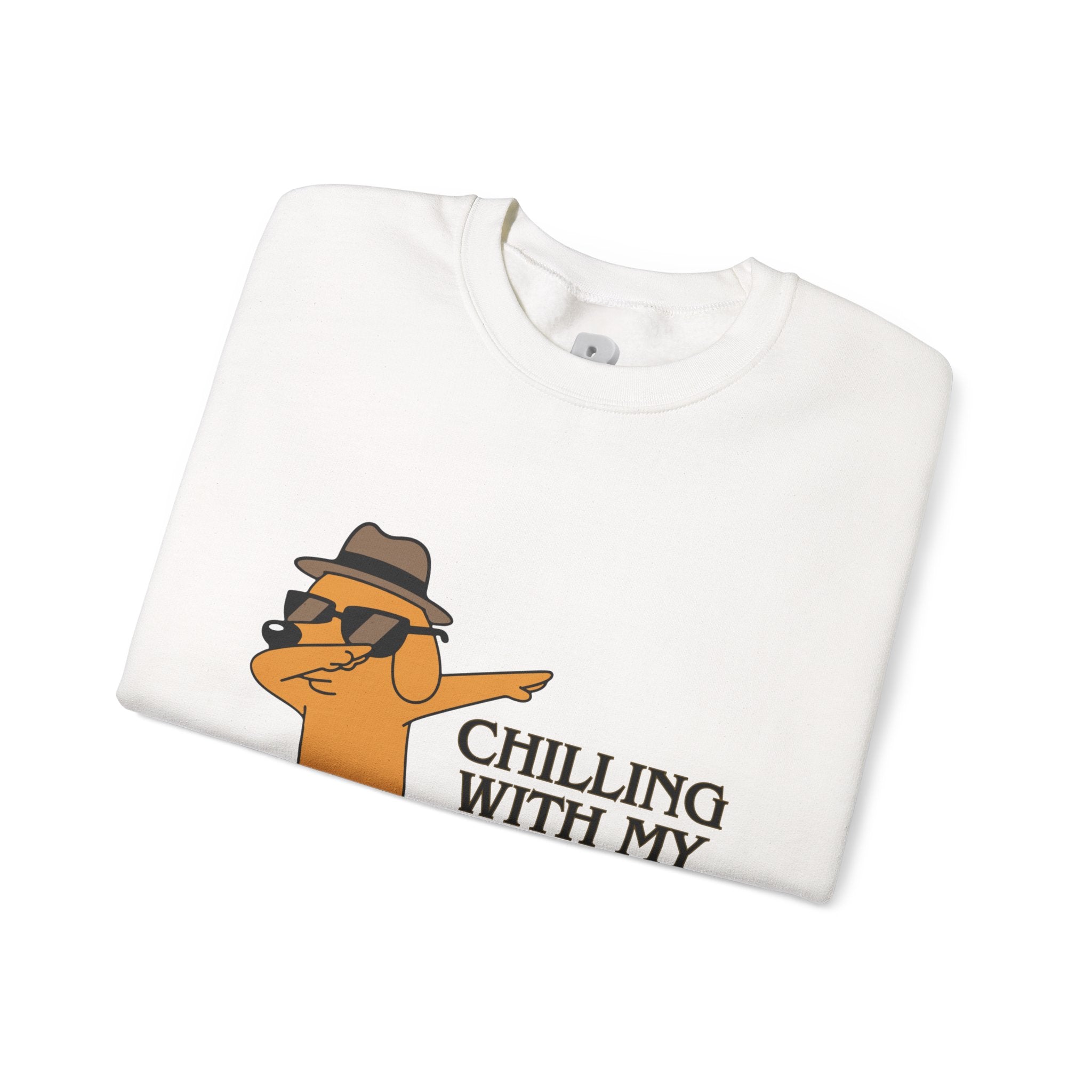 Chilling With My Chind Crewneck Sweatshirt — Funny Dab Dog Graphic Sweatshirt