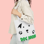 Dog Mom Canvas Tote Bag — Cute Paw Print Dog Face Tote for Pet Lovers