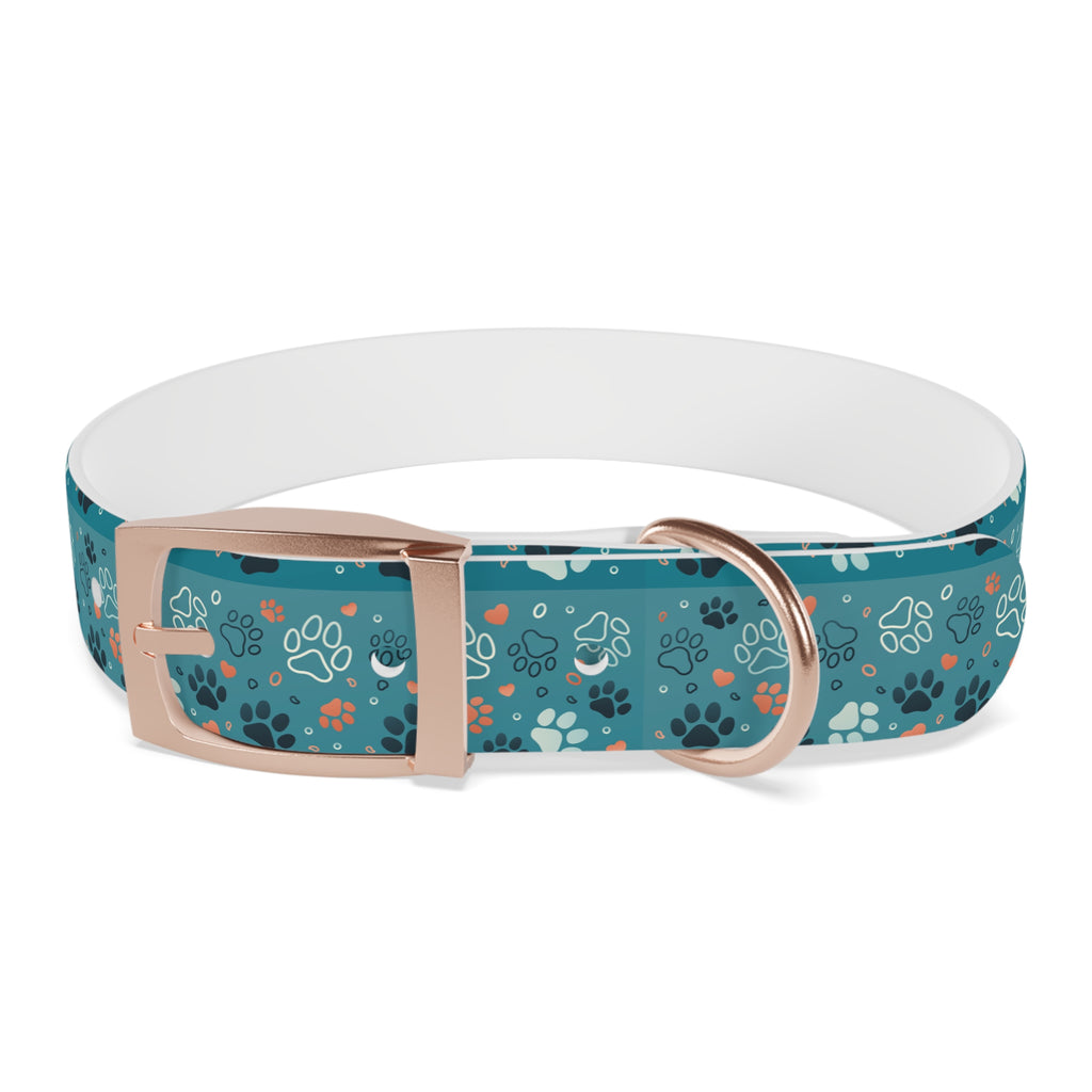 Paw Print Dog Collar — Teal Patterned Pet Collar for Small & Medium Dogs