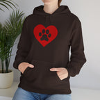 Heart Paw Hoodie — Cute Red Paw Print Animal Lover Sweatshirt