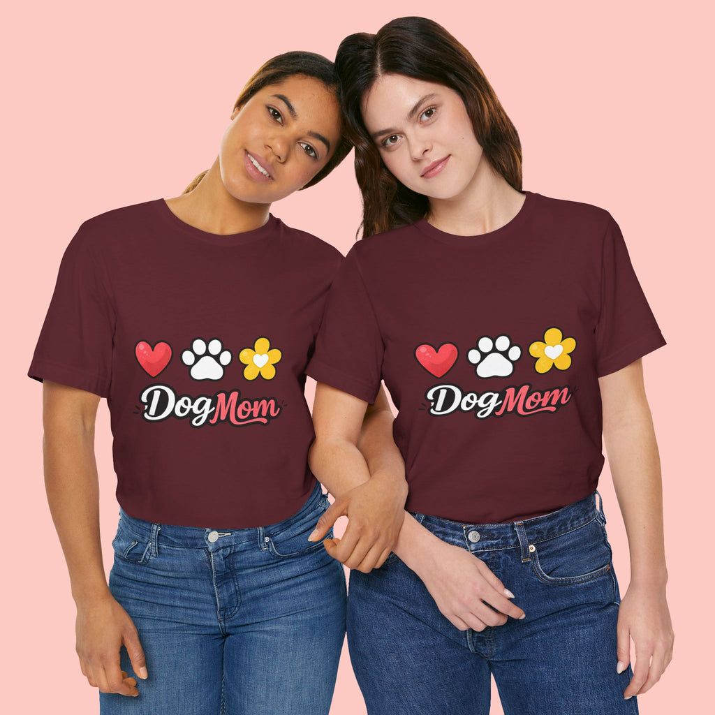 Dog Mom T-Shirt – Heart, Paw & Flower Graphic Tee
