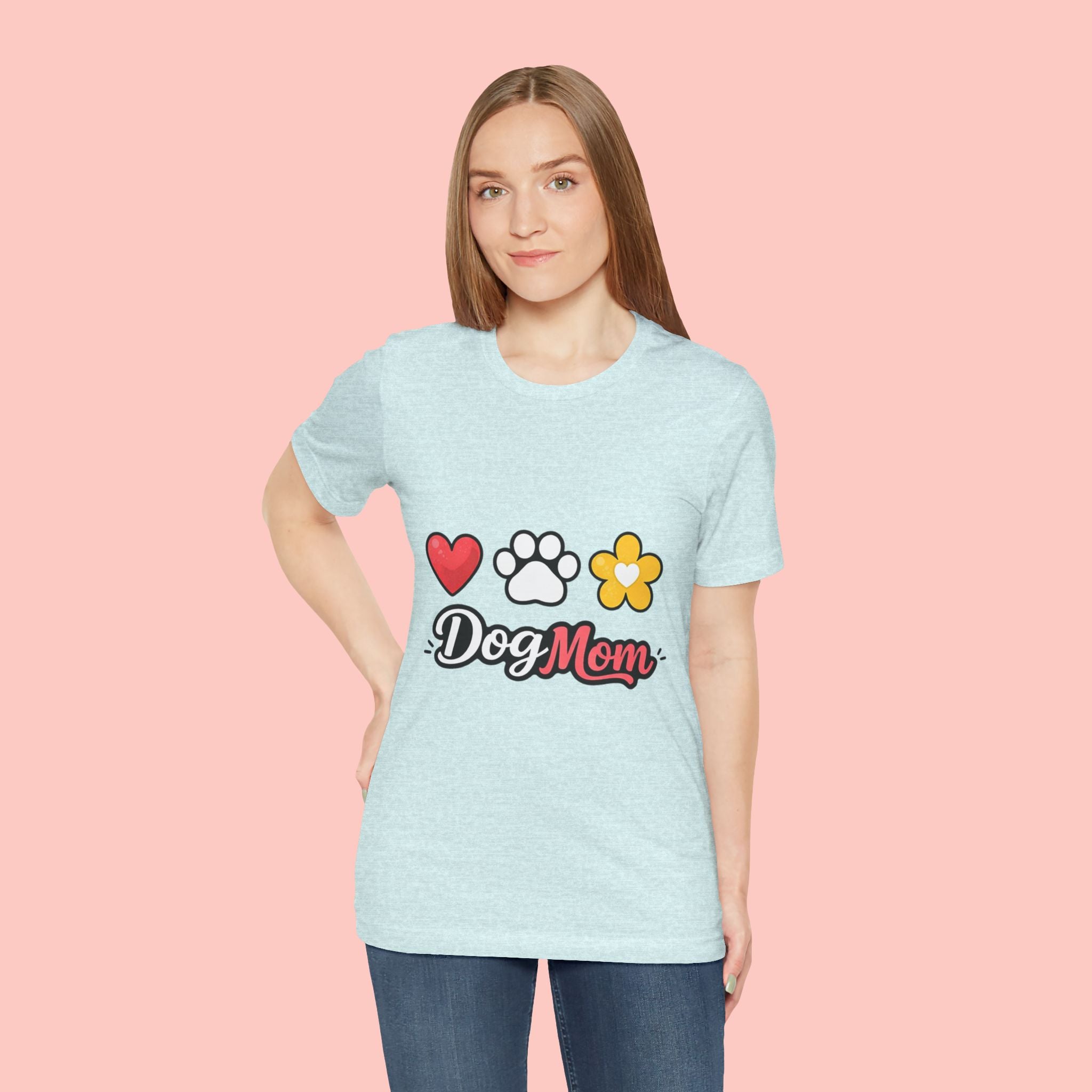 Dog Mom T-Shirt – Heart, Paw & Flower Graphic Tee