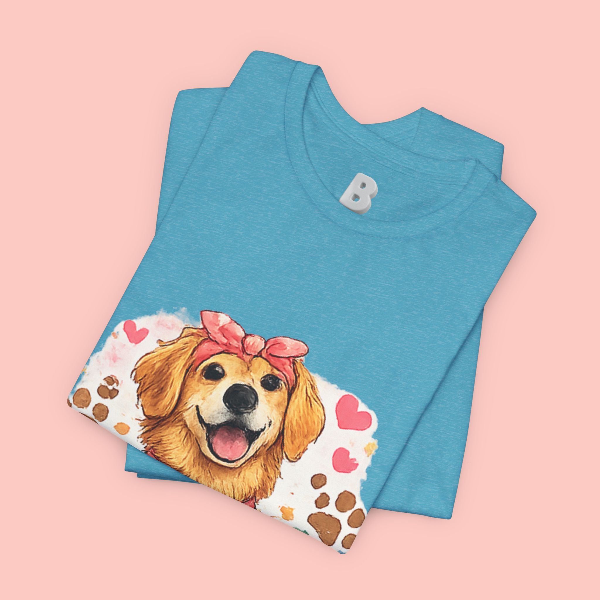 Dog Mom T-Shirt – Cute Golden Retriever Design with Hearts & Paw Prints