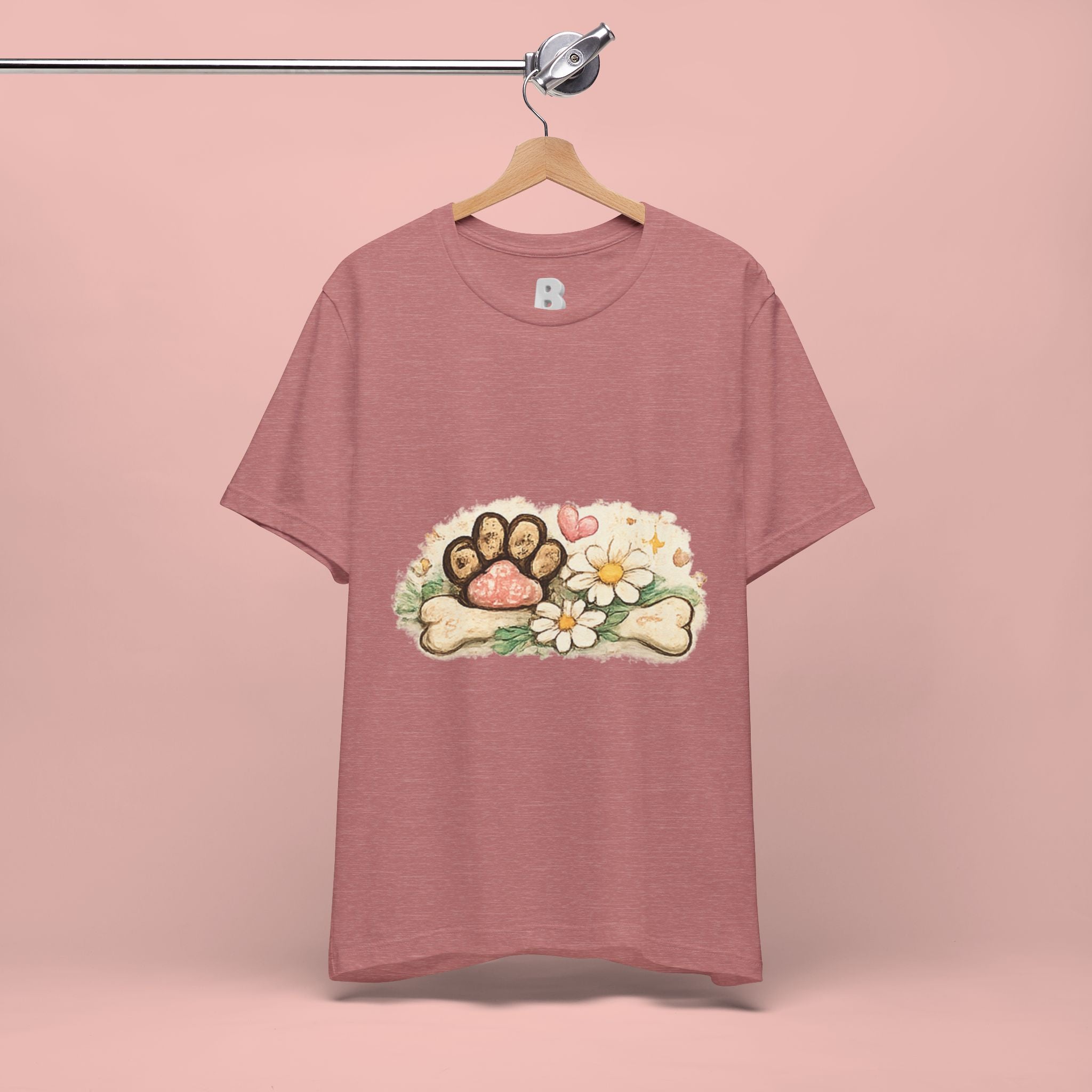 Dog Paw Floral T-Shirt — Cute Paw Print, Bone & Daisies Tee