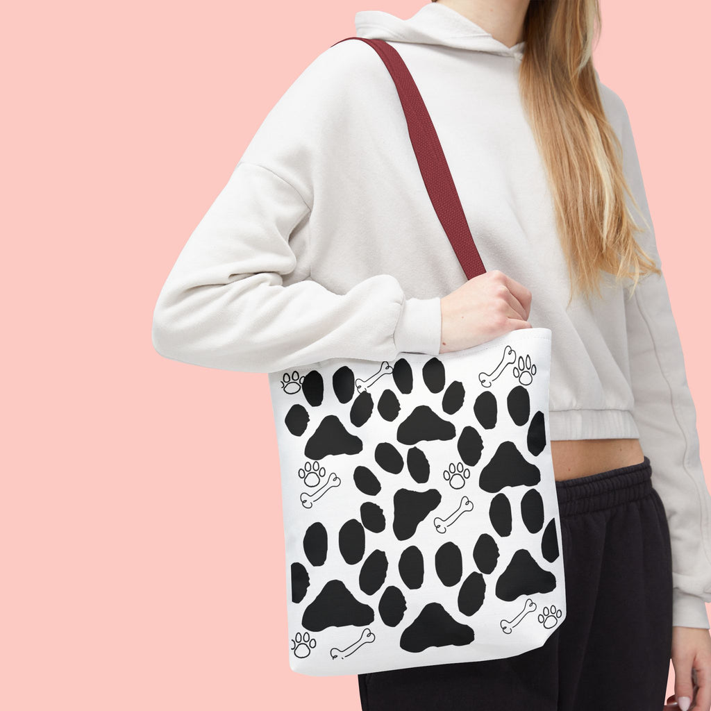 Dalmatian Paw Print Tote Bag — Dog Bones & Paw Pattern AOP Tote