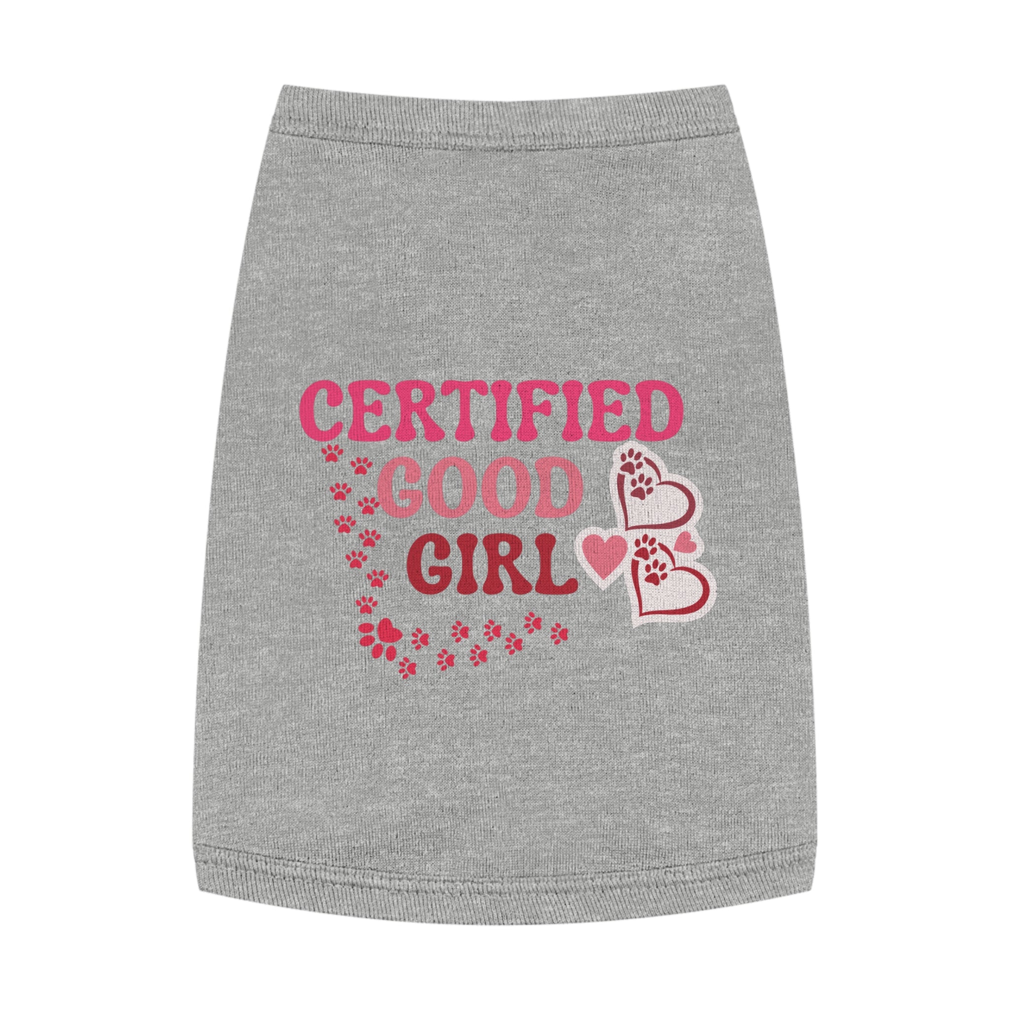 Pet Tank Top — "Certified Good Girl" Pink Paw Hearts Dog Tank