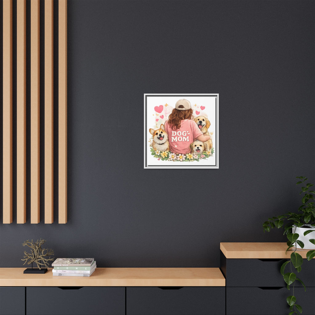 Dog Mom Canvas Print — Framed Matte Wall Art with Cute Dogs & Hearts