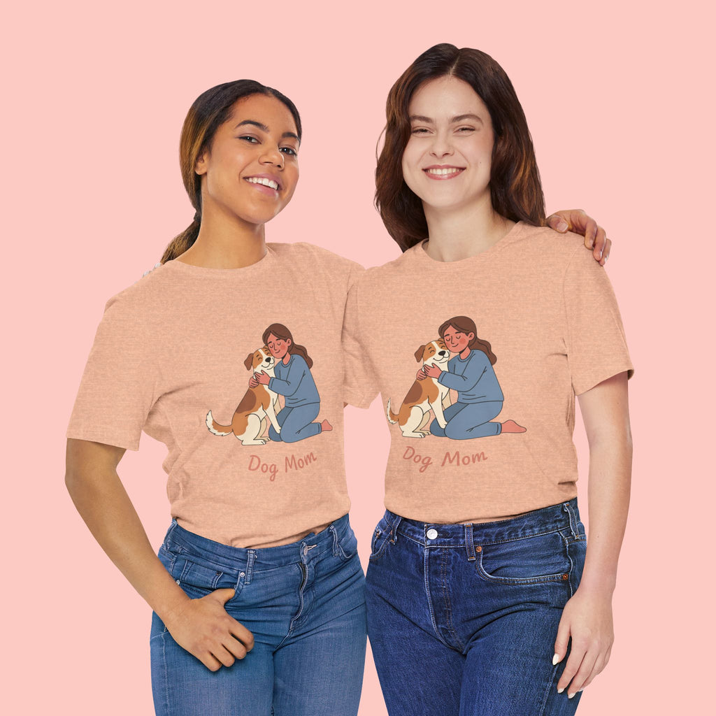 Dog Mom T‑Shirt — Cute Woman Hugging Dog Graphic Tee