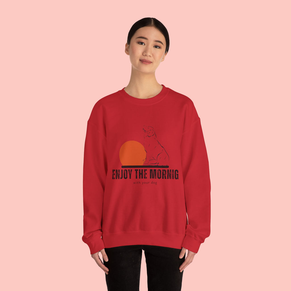 Enjoy the Morning Dog Crewneck Sweatshirt — Sunrise Labrador Graphic