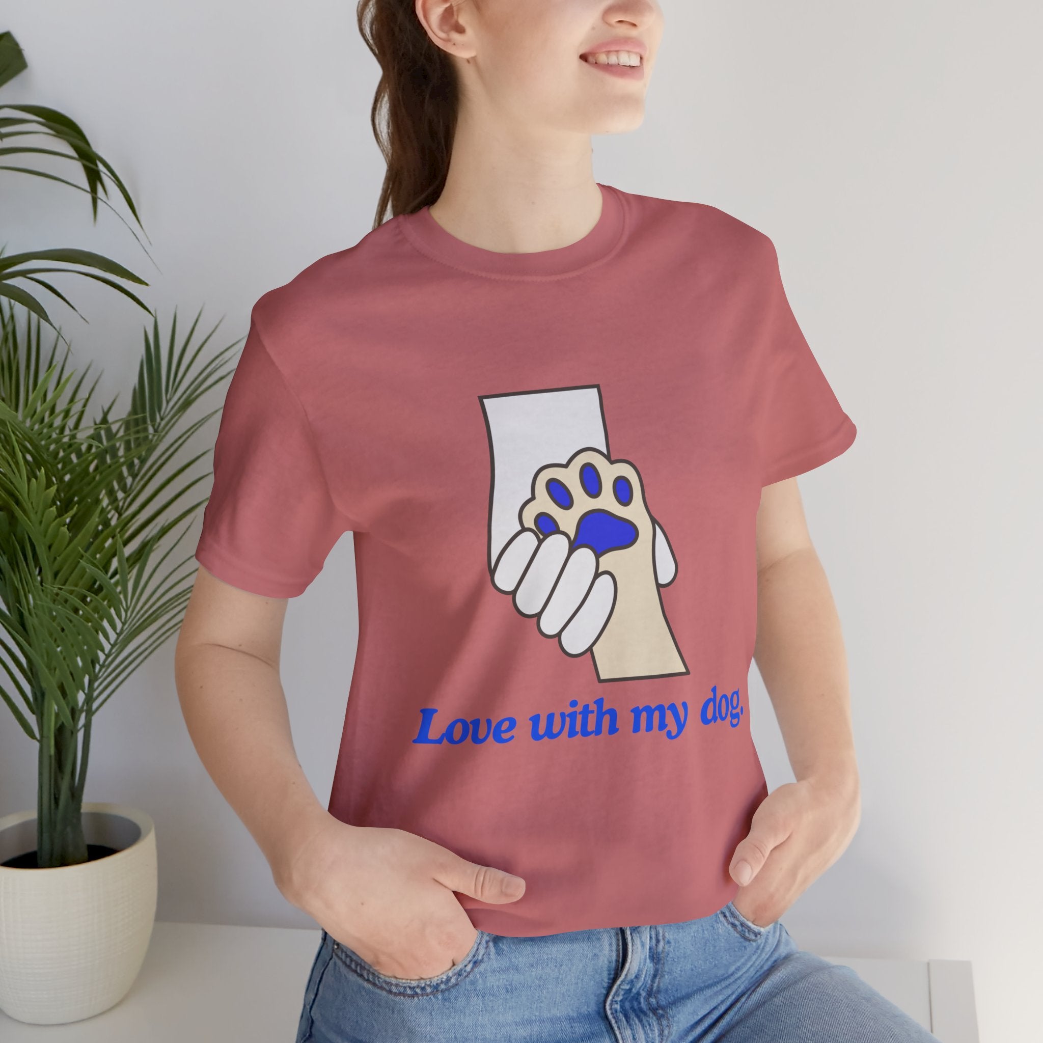 Dog Lover T-Shirt — "Love with my dog." Paw Print Graphic