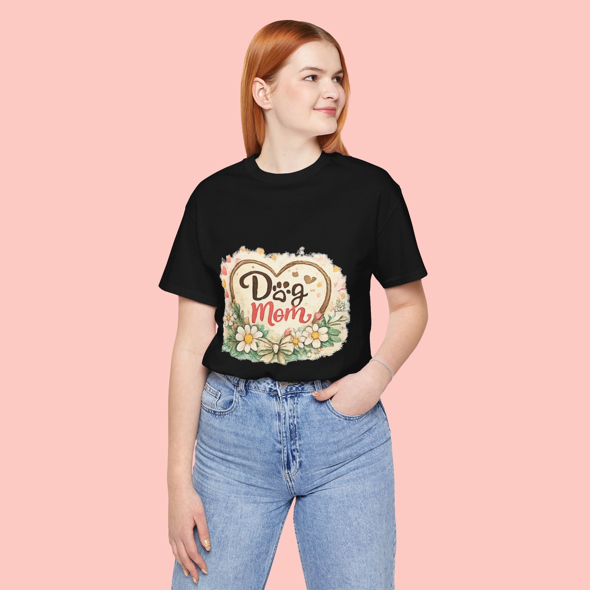Dog Mom T-Shirt – Floral Heart Paw Design