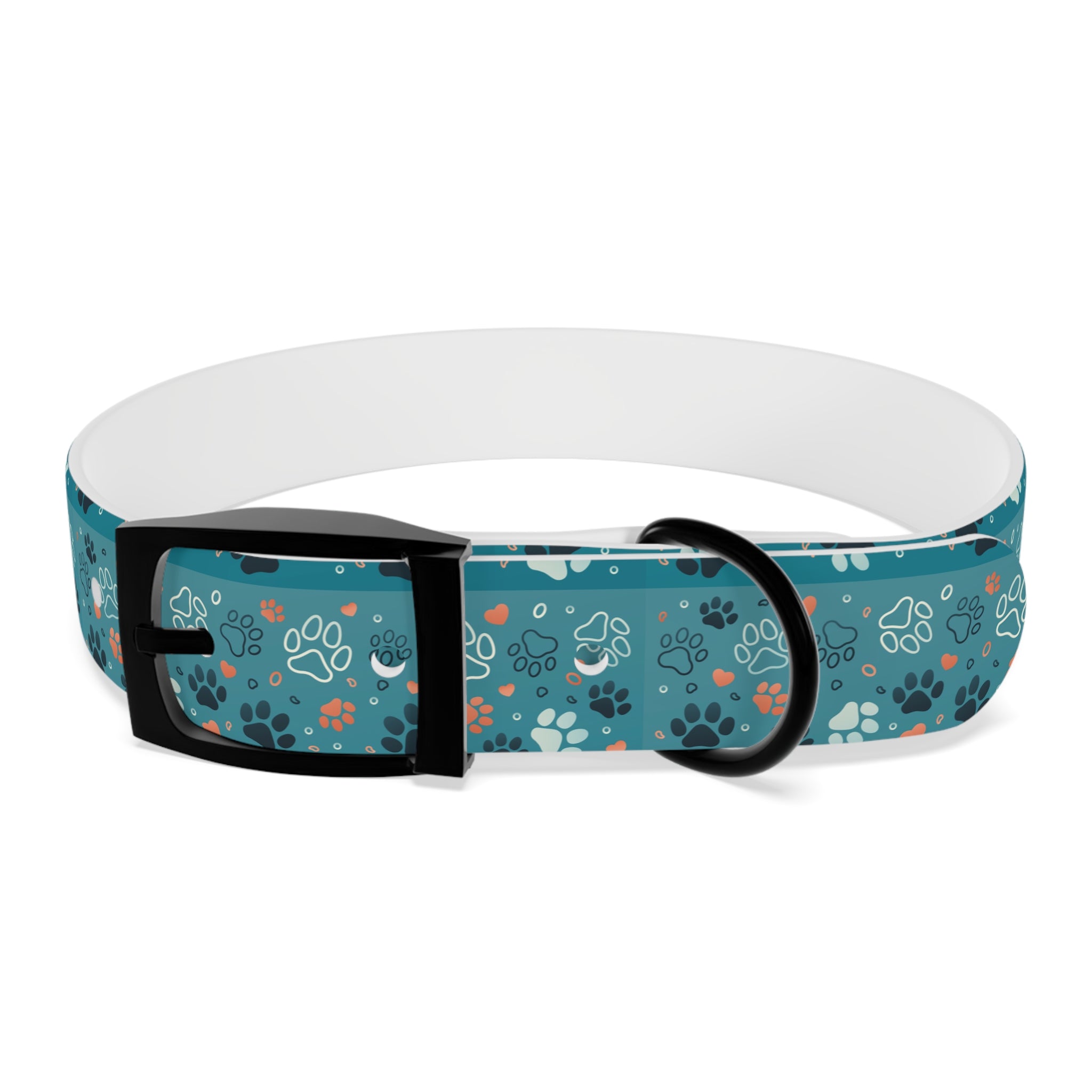 Paw Print Dog Collar — Teal Patterned Pet Collar for Small & Medium Dogs