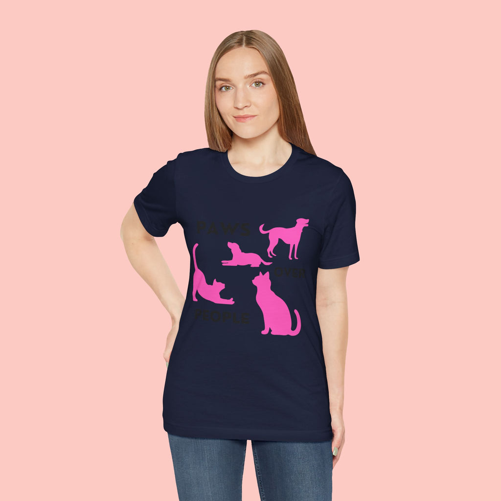 Paws Over People Tee — Pink Cats & Dogs Graphic T-Shirt
