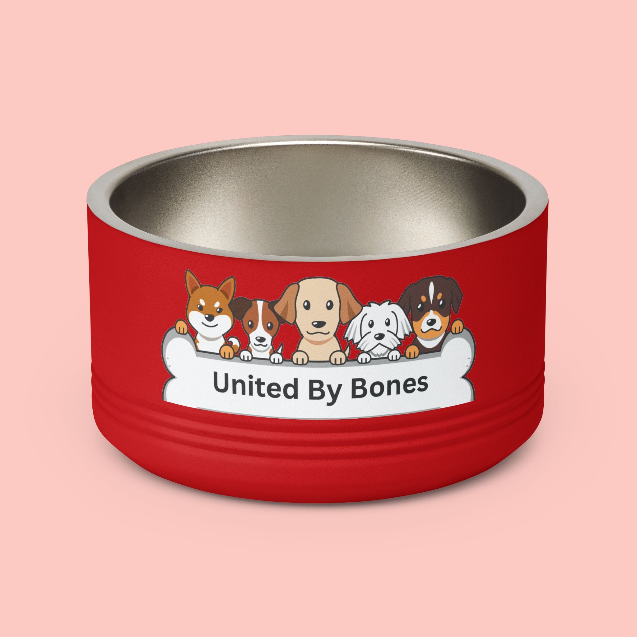 United By Bones 18oz Pet Bowl — Cute Cartoon Dogs Stainless Steel Bowl for Dogs & Cats
