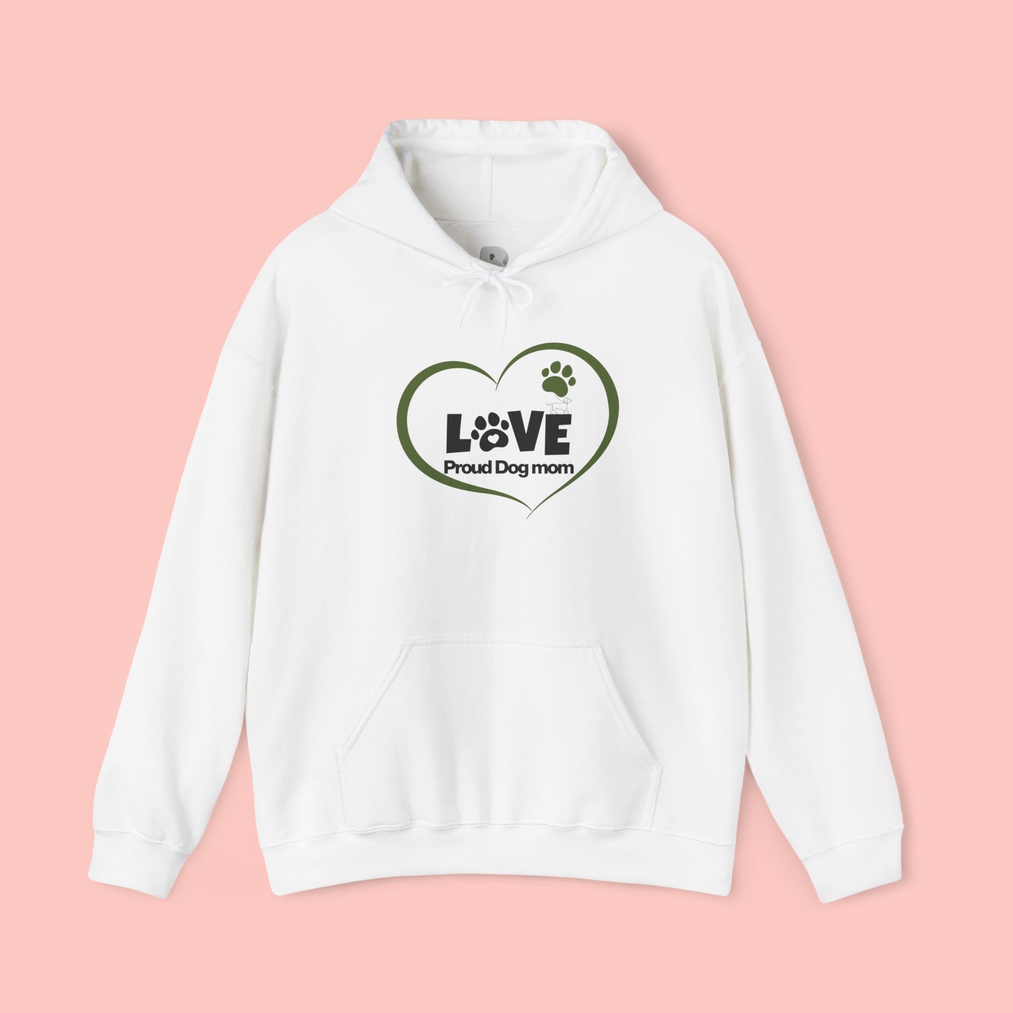 Dog Mom Heart Hoodie – "Love Proud Dog Mom" Paw Print Sweatshirt