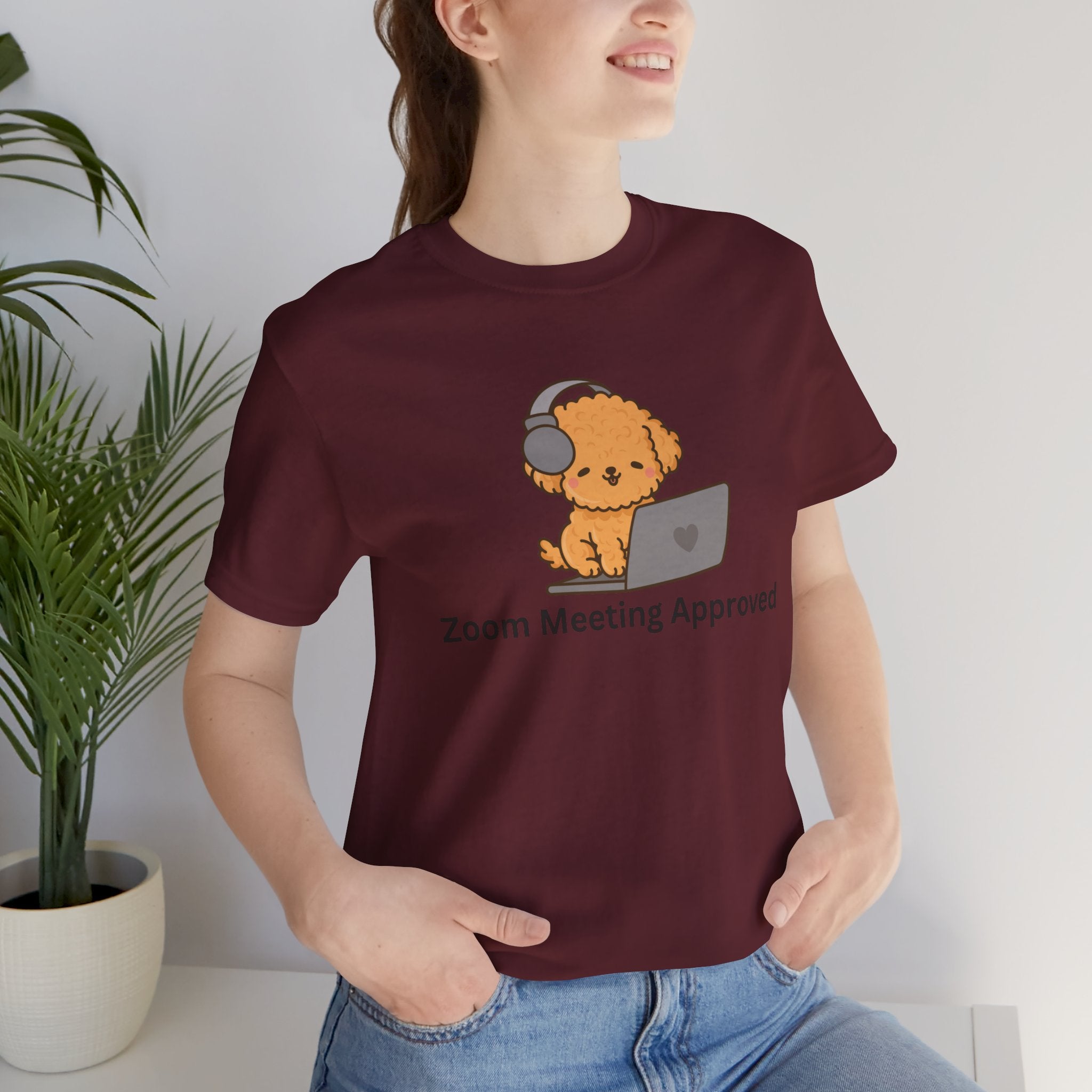 Zoom Meeting Approved Tee — Cute Puppy with Headset Laptop Graphic