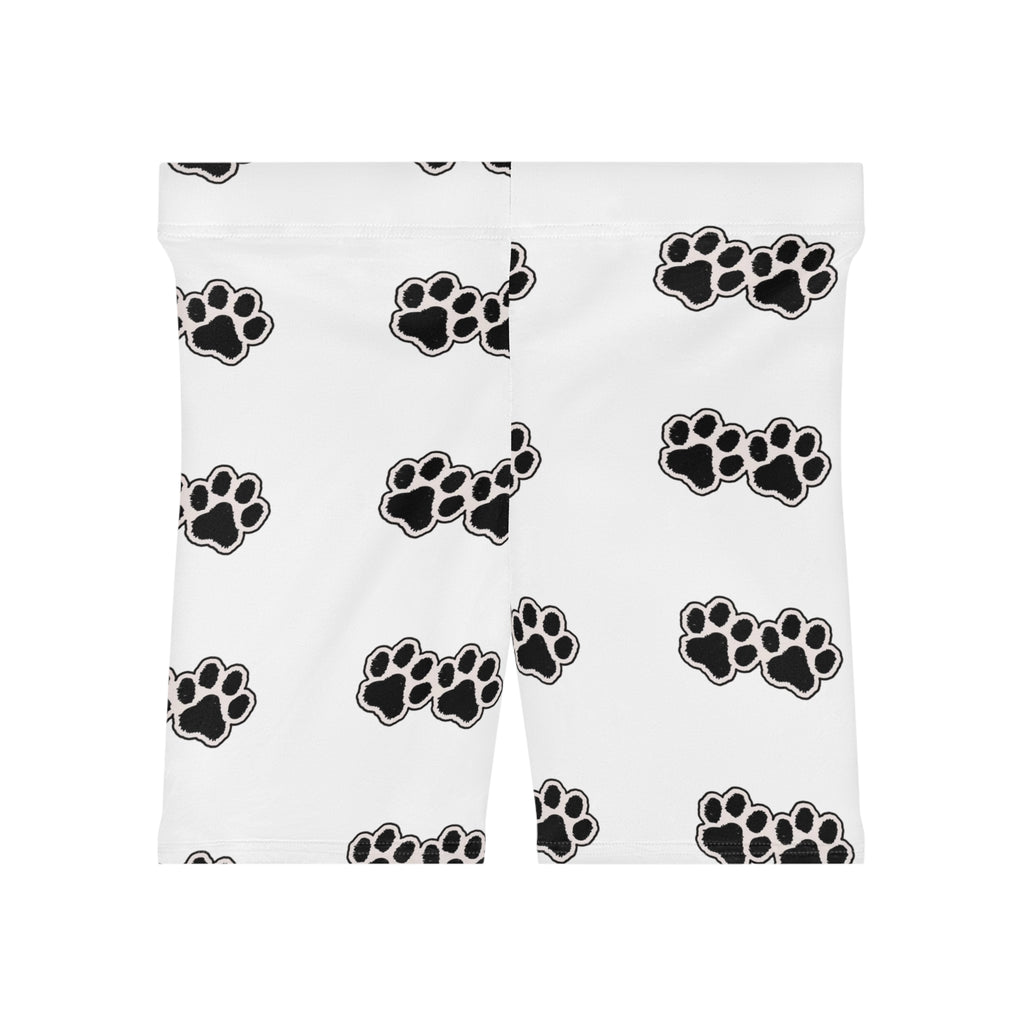 Paw Print Biker Shorts — Women's White Pet Lover Activewear
