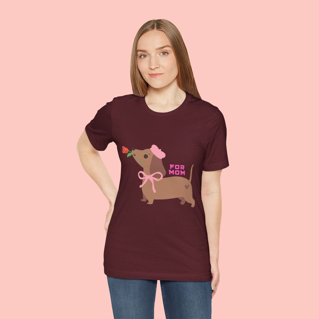 Mommy’s Dachshund Tee – Cute Dog with Rose “For Mom” Shirt