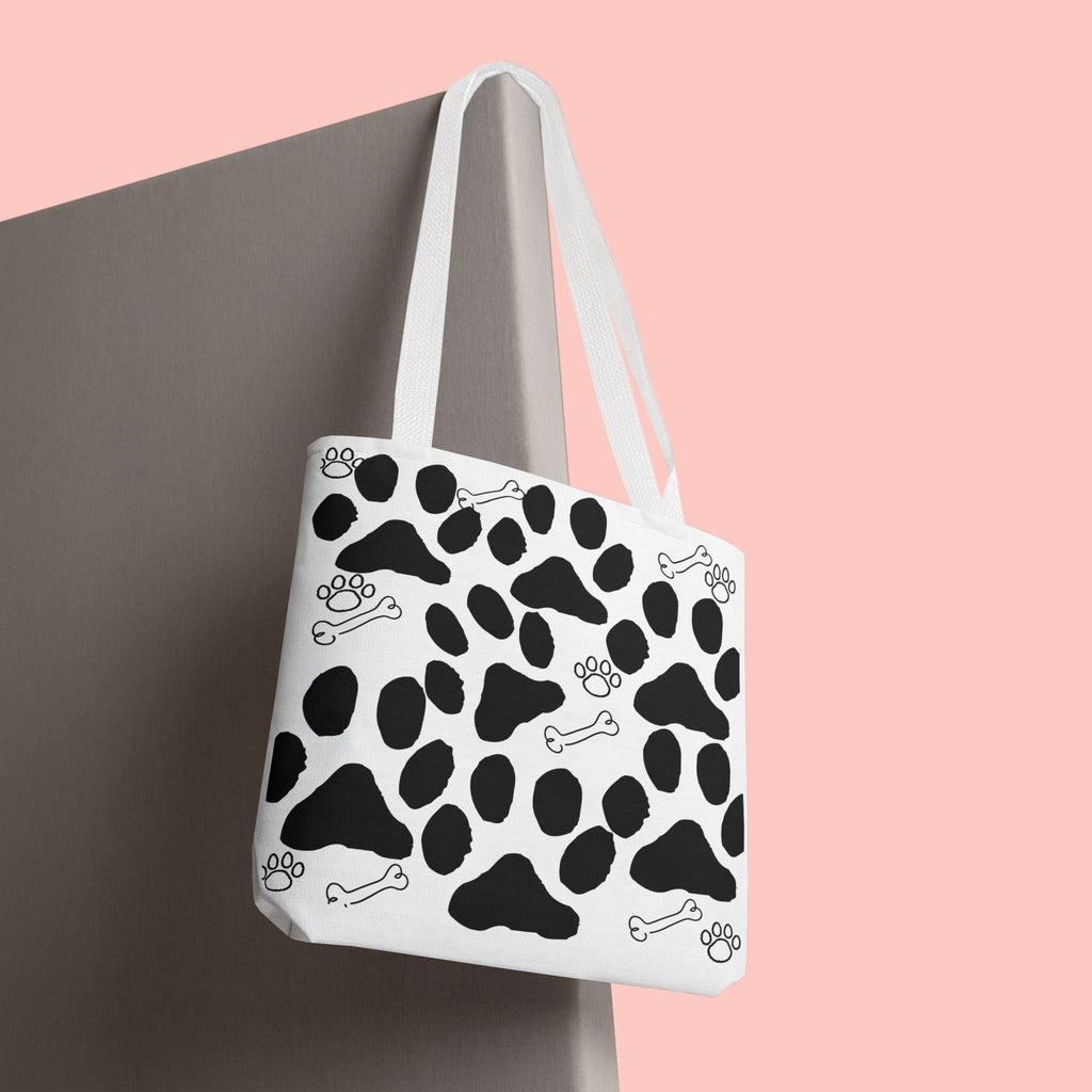 Dalmatian Paw Print Tote Bag — Dog Bones & Paw Pattern AOP Tote