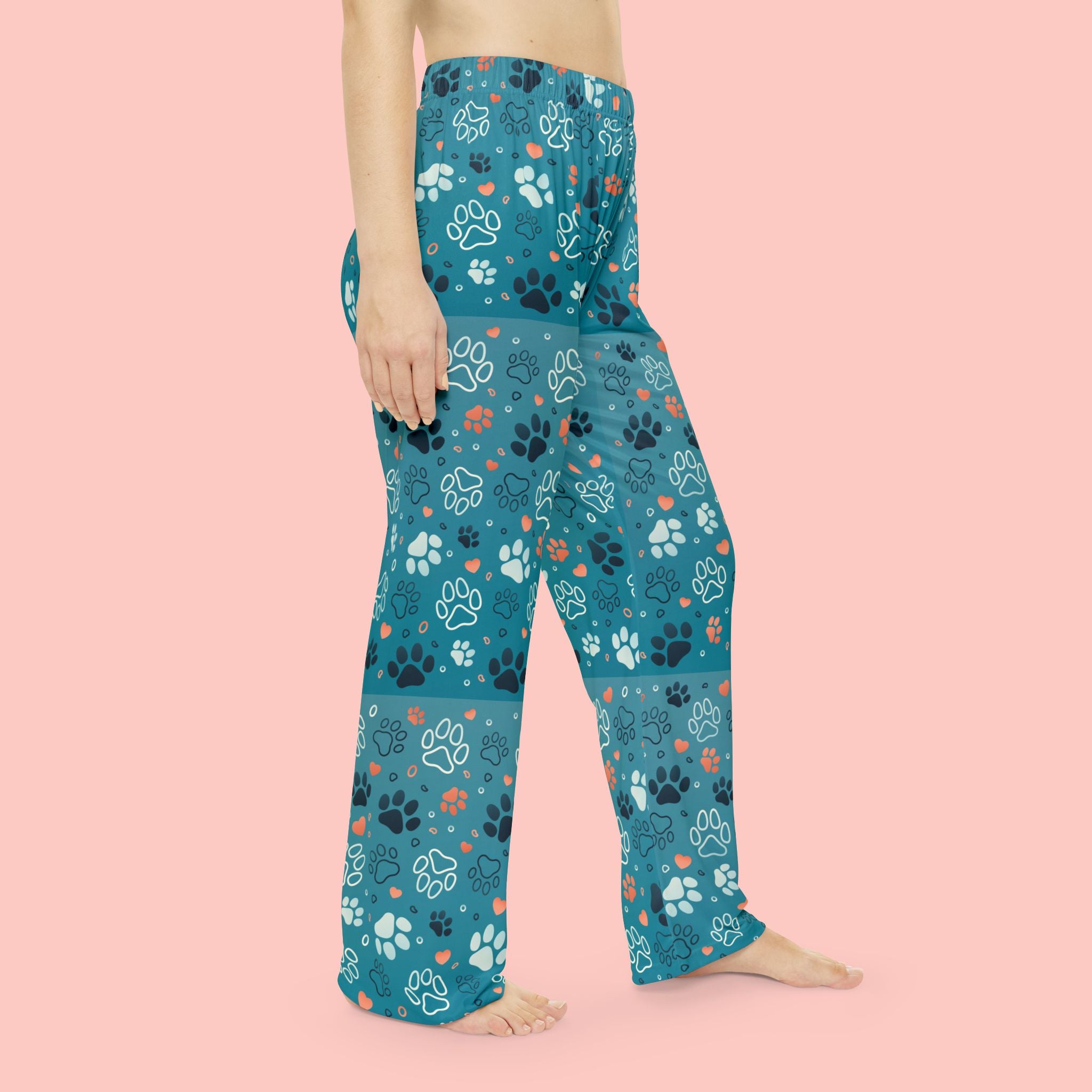 Women's Pajama Pants - Teal Paw Print All-Over-Print Lounge Pajamas