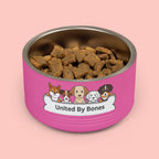 United By Bones 18oz Pet Bowl — Cute Cartoon Dogs Stainless Steel Bowl for Dogs & Cats