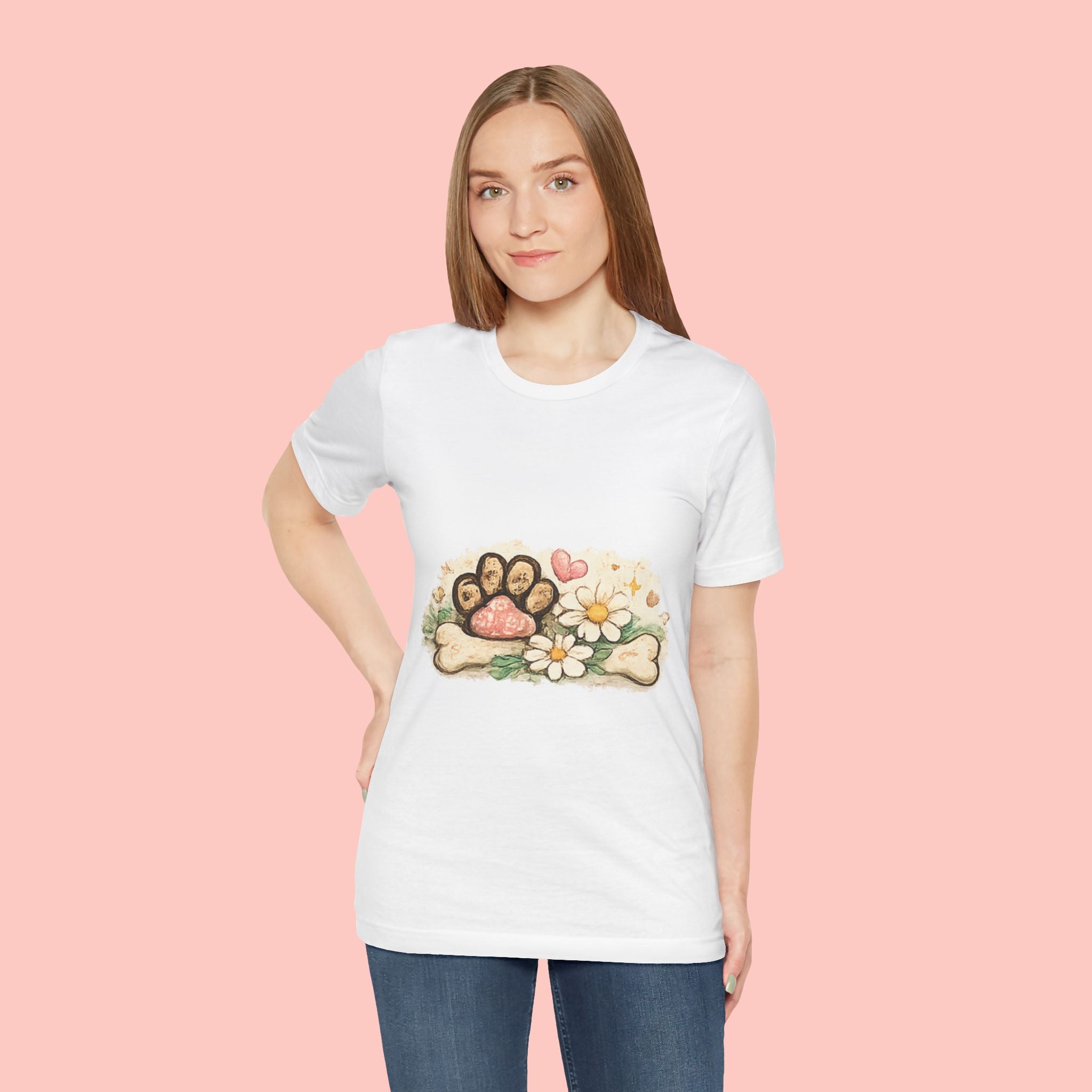 Dog Paw Floral T-Shirt — Cute Paw Print, Bone & Daisies Tee