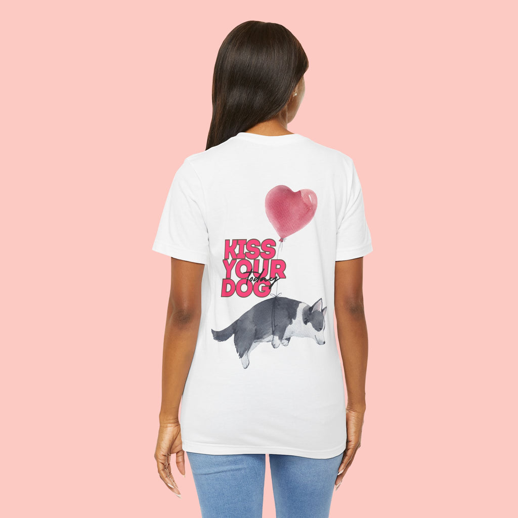Kiss Your Dog Tee — Corgi Heart Balloon Graphic T-Shirt