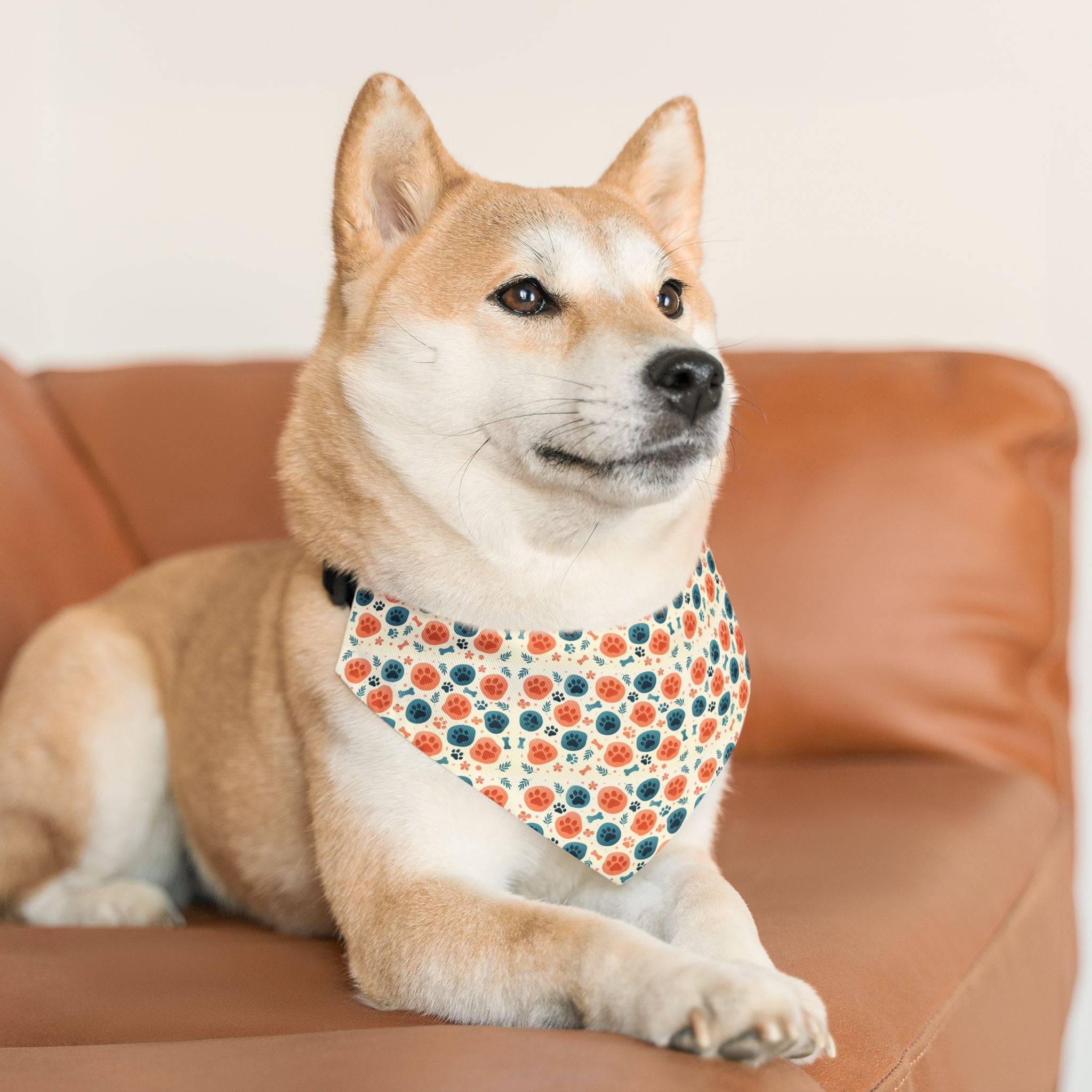 Floral Dot Pet Bandana Collar - Orange & Teal Flower Print